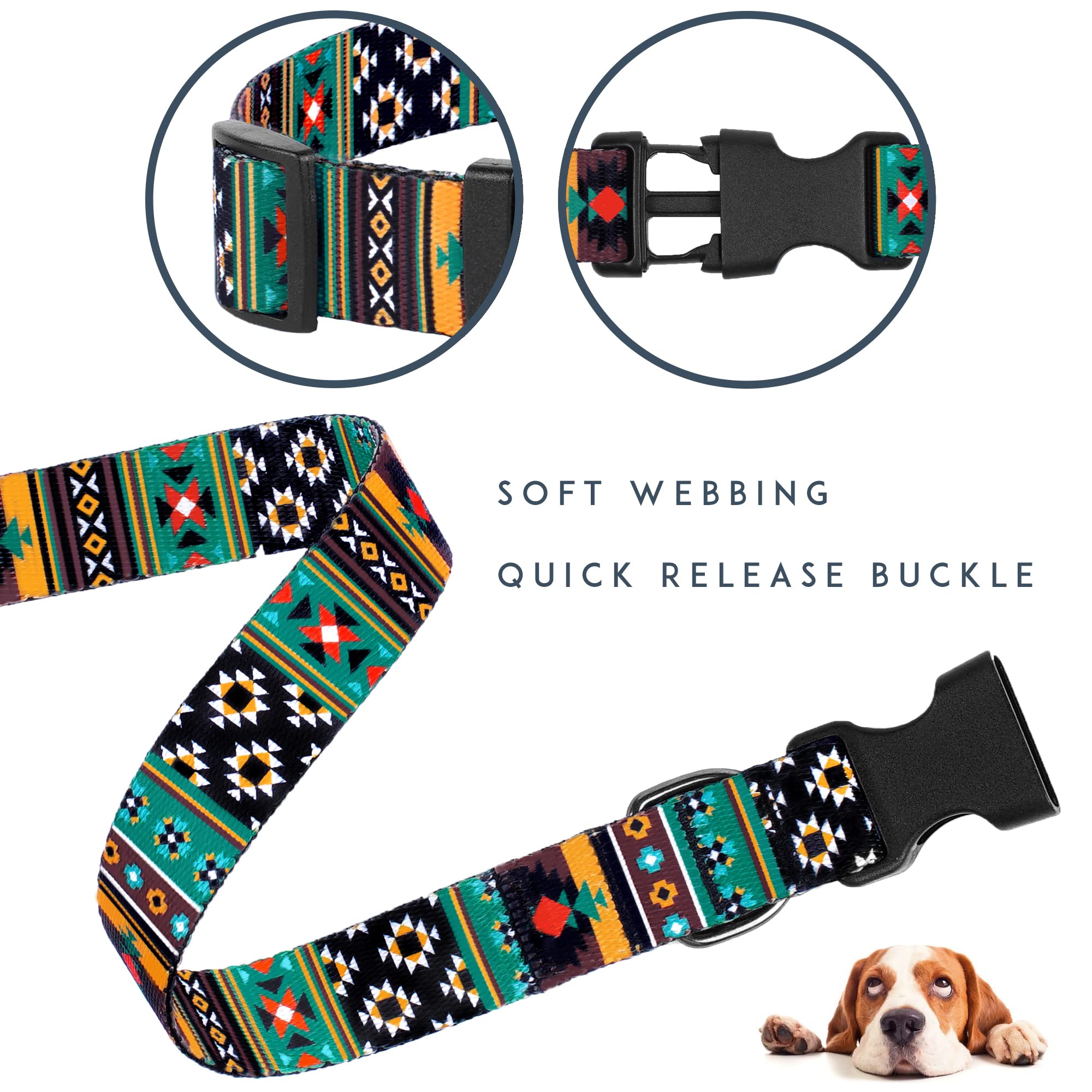 Southwest Dog Collar Tribal Pattern Adjustable Puppy Pet Collars For Small Medium Large Dogs Aztec Print (Tribal, Neck Fit 18'-26')