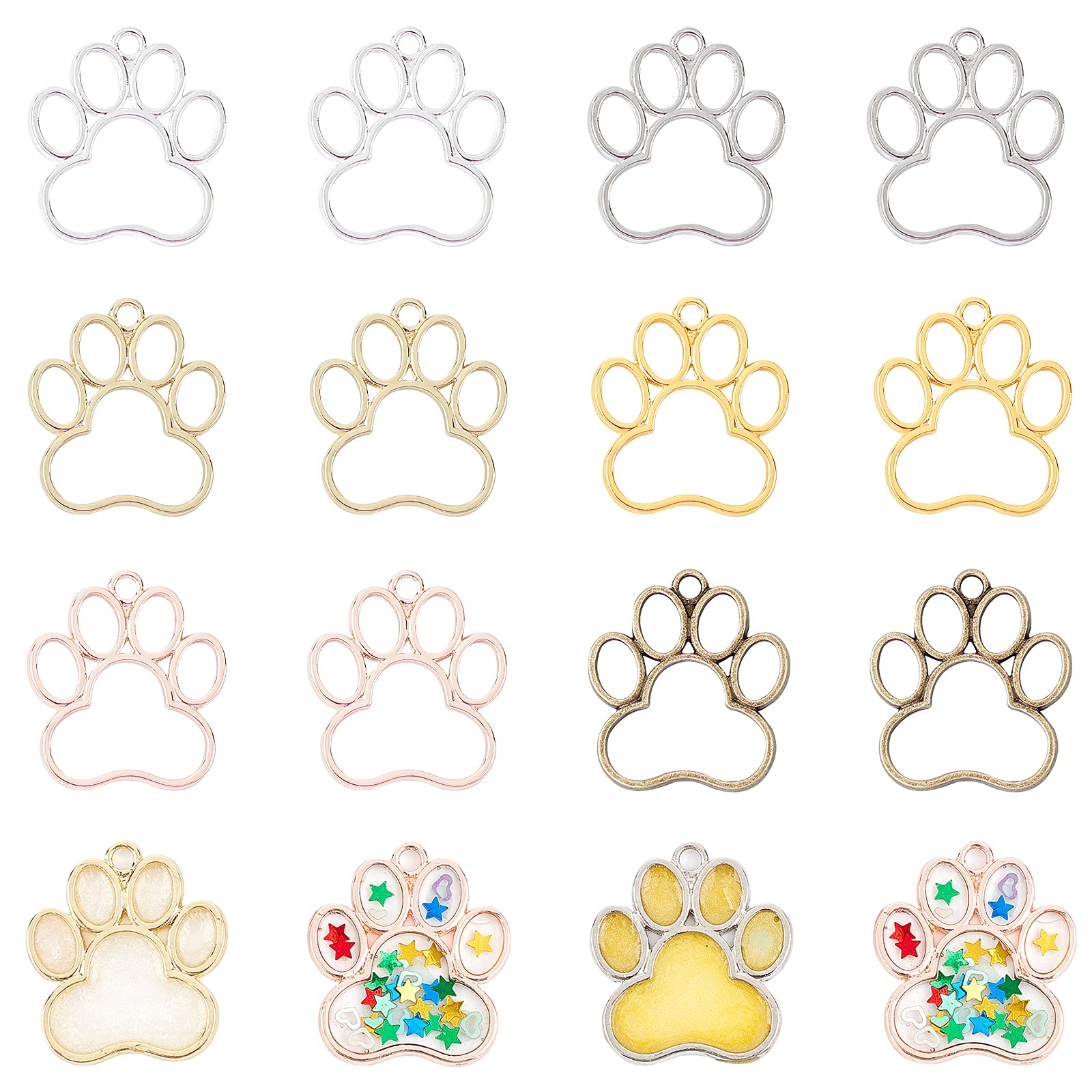 Olycraft 24Pcs Dog Paw Open Bezel Charms 29X32Mm Alloy Dog Paw Frame Pendants Color-Lasting Hollow Resin Frames With Loop For Re