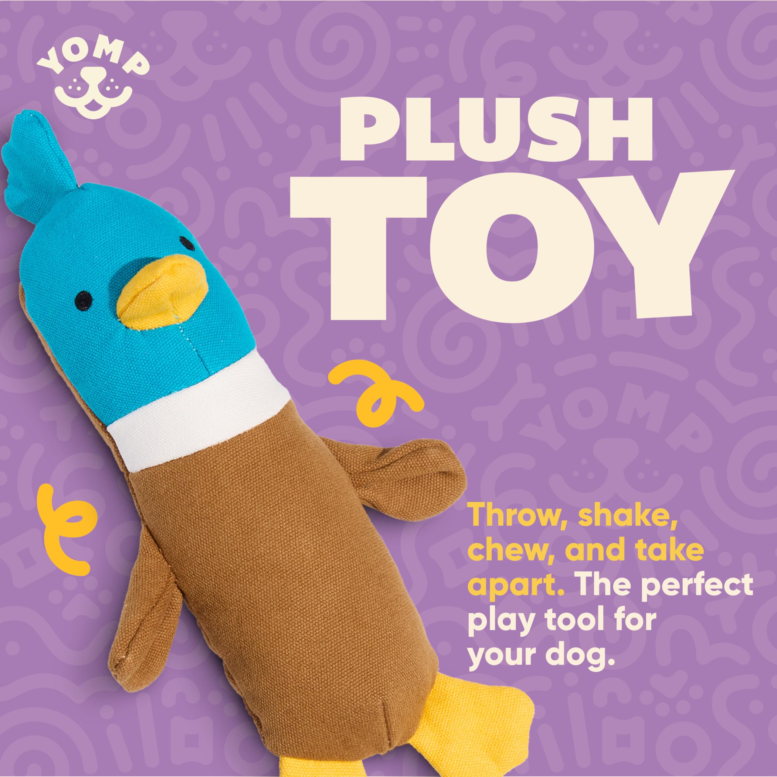 Yomp Duck Toy For Dogs - Durable Plush Chew Toy With Natural Canvas And Crinkle Paper - Interactive Stuffed Animal For Dogs (Qua