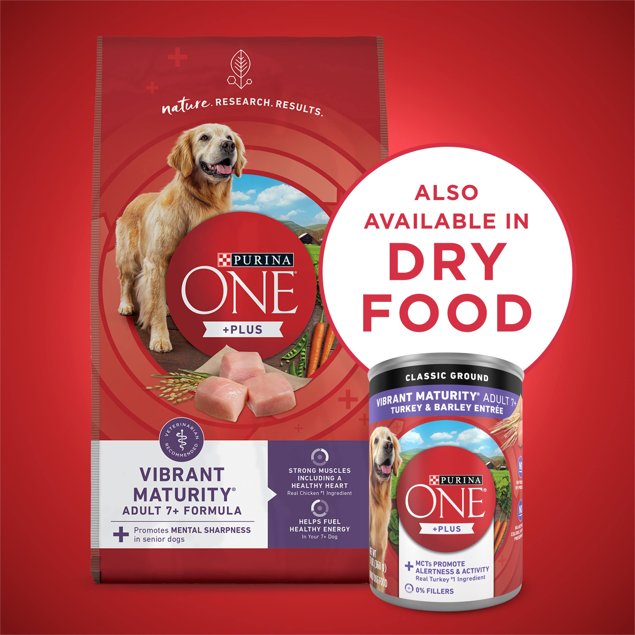 Purina ONE Plus Classic Ground Vibrant Maturity Adult 7 Plus Turkey And Barley Entree Senior Dog Food - (Pack of 12) 13 oz. Cans