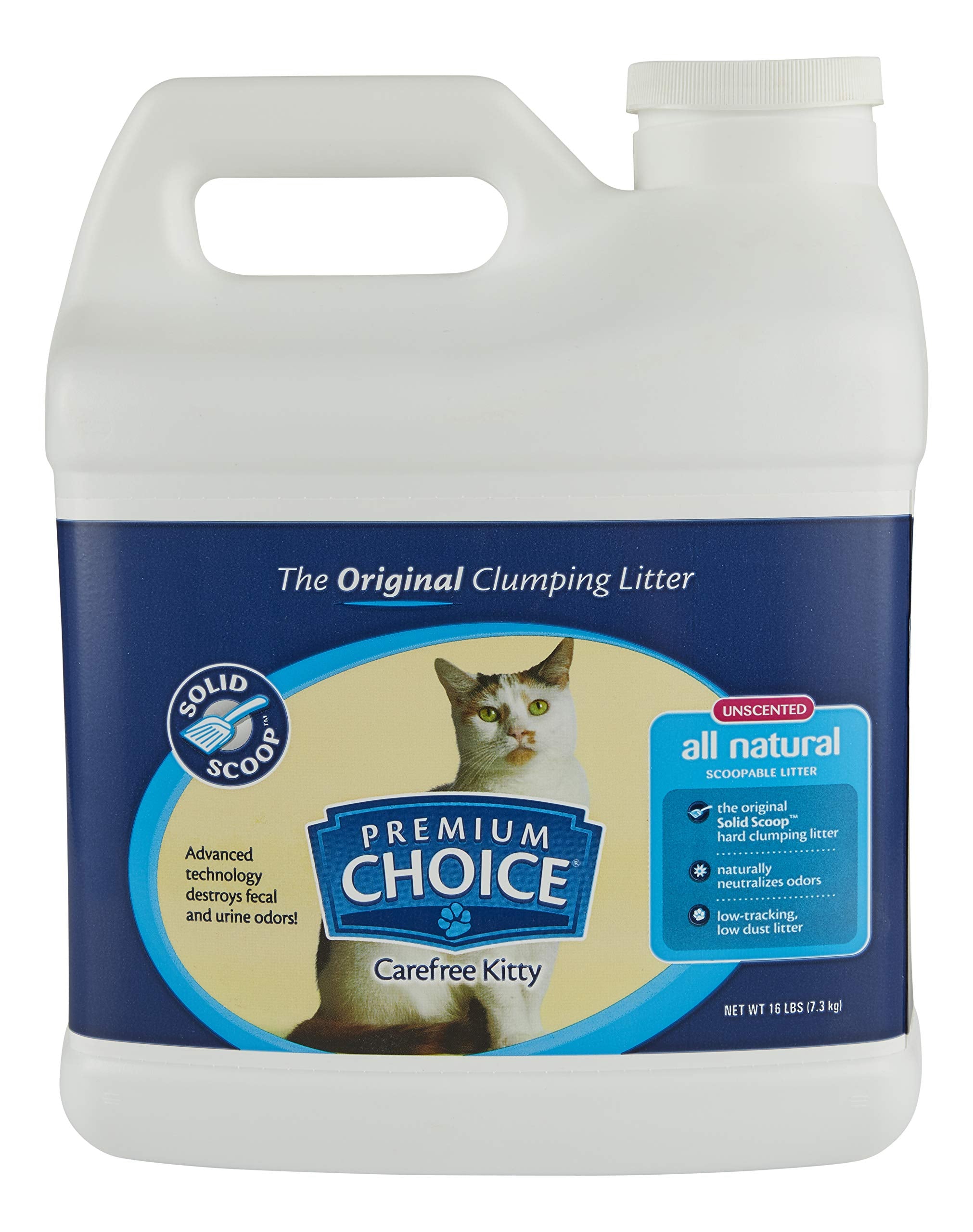 Premium Choice All Natural Unscented Scoopable Cat Litter, 16 Pound Jug