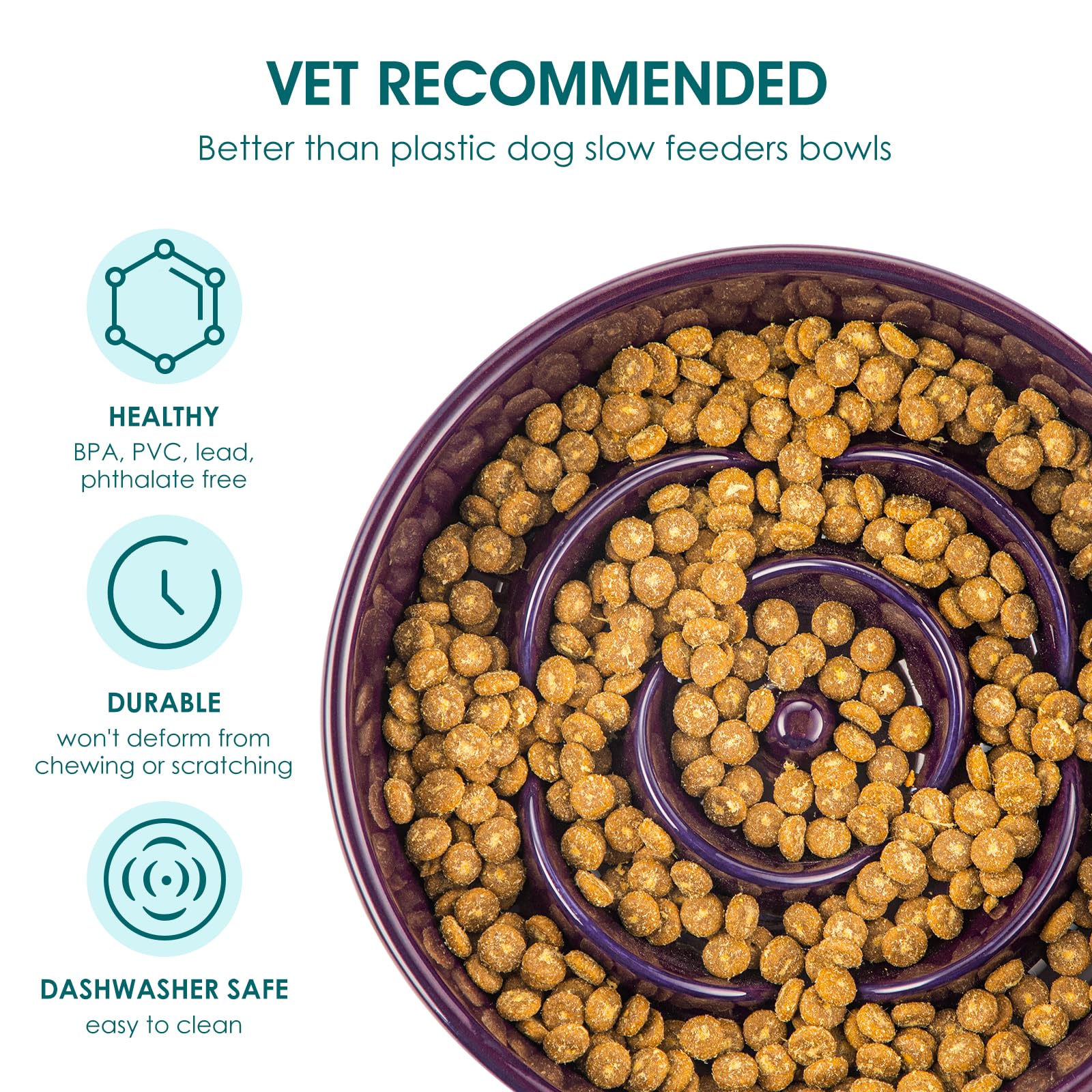 vancasso Slow Feeder Dog Bowl, 1.5 Cups Ceramic Slow Feeder for Medium Breed, Puzzle Maze Food Dog Bowl for Fast Eater, Dark Pur