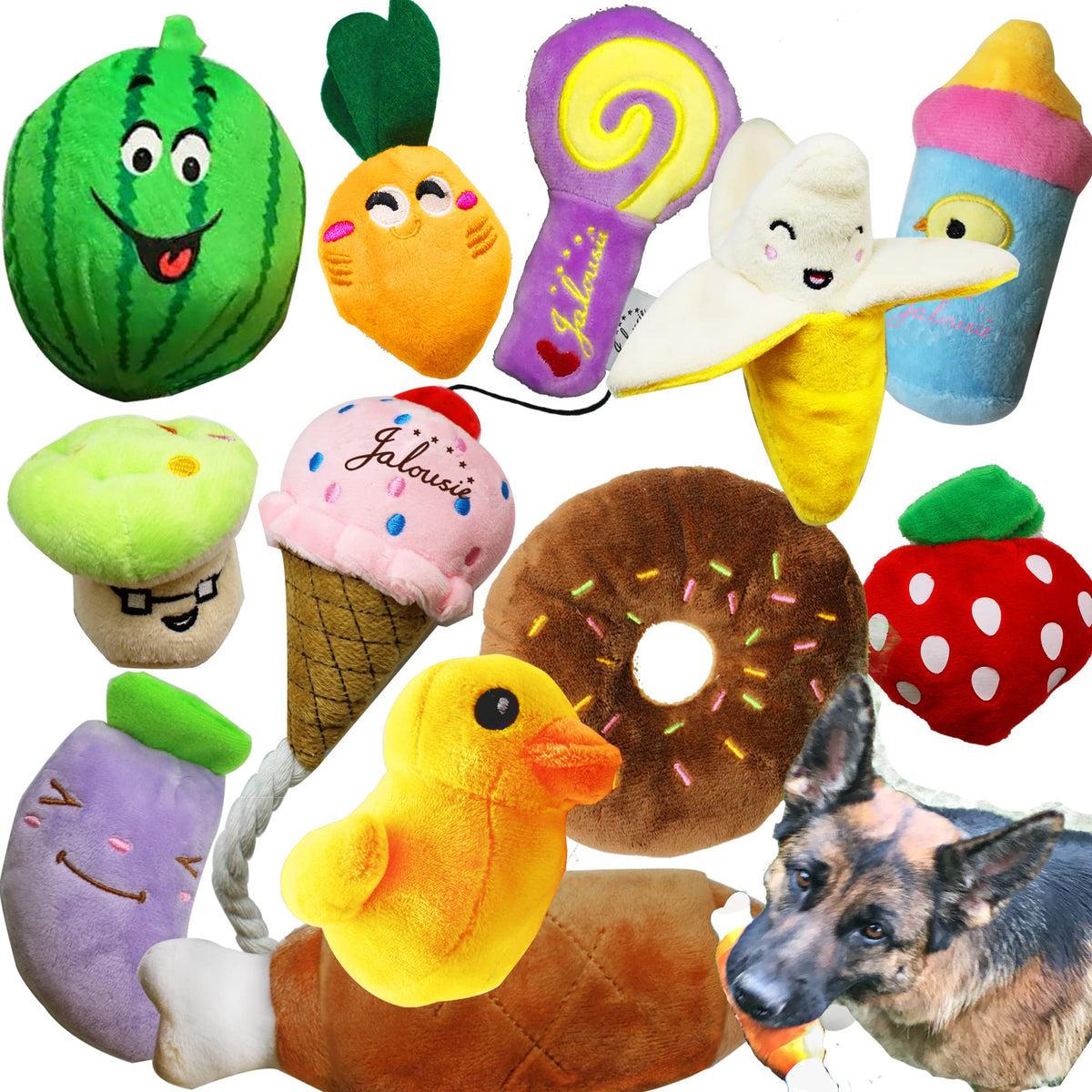 Jalousie 12 Pack Plush Animal Dog Toy Dog Squeaky Toys Cute Pet Plush Toys Stuffed Puppy Chew Toys For Small Medium Dog Puppy Pe