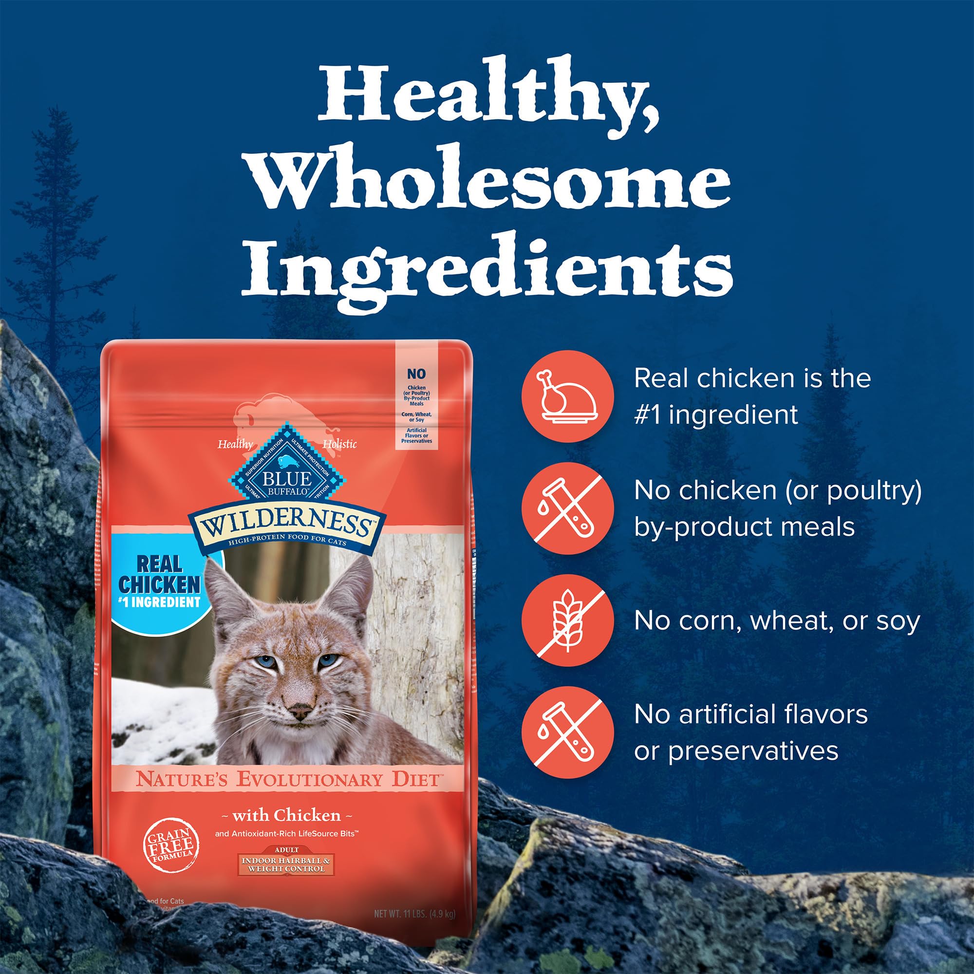 Blue Buffalo Wilderness Adult Indoor Dry Cat Food, Indoor Hairball Control and Weight Control Formula, High-Protein and Grain-Fr