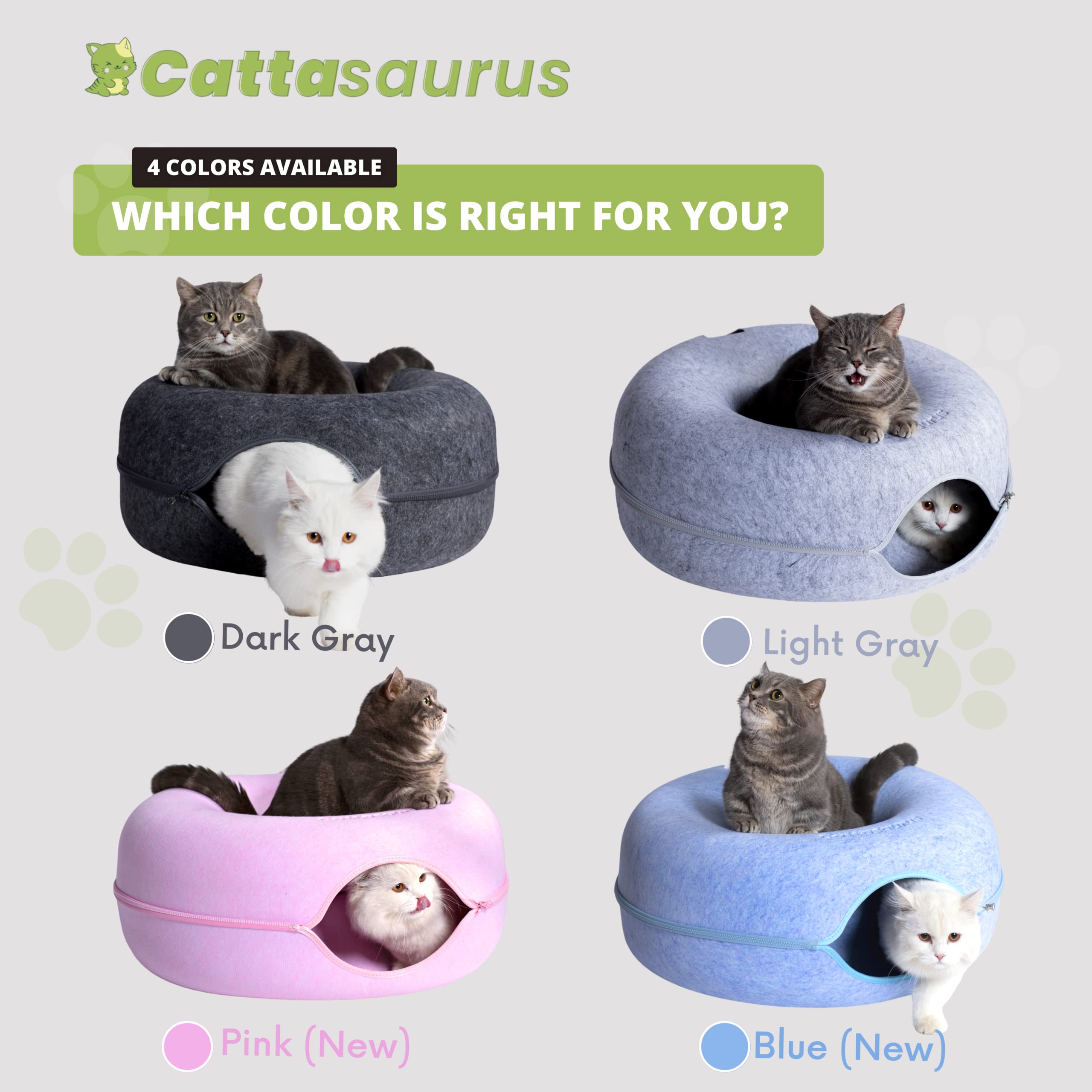 Cattasaurus Peekaboo Cat Cave For Multiple & Large Cats Up To 30-45 Lbs, Scratch Detachable & Washable Tunnel Bed, Comfy Donut Cat Cave (Dark Gray, Large)