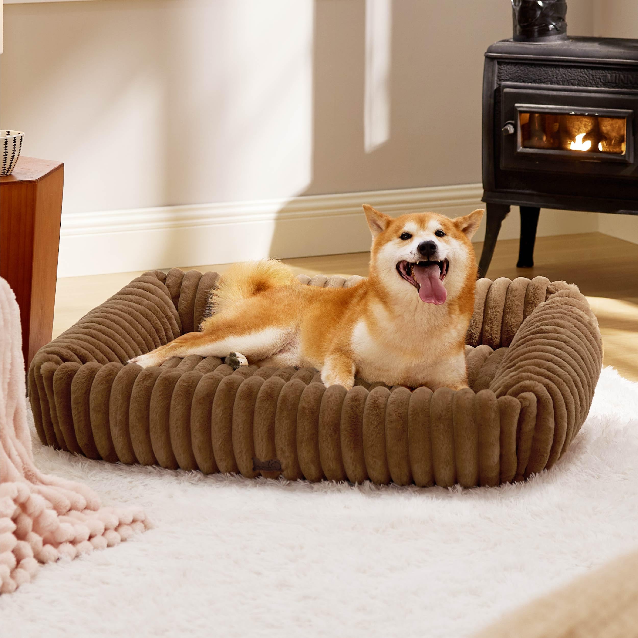 Bedsure Cute Dog Bed For Large Dogs - Washable Furry Puppy Beds, Rectangle Orthopedic Corduroy Fleece Pet Beds With Removable Zi