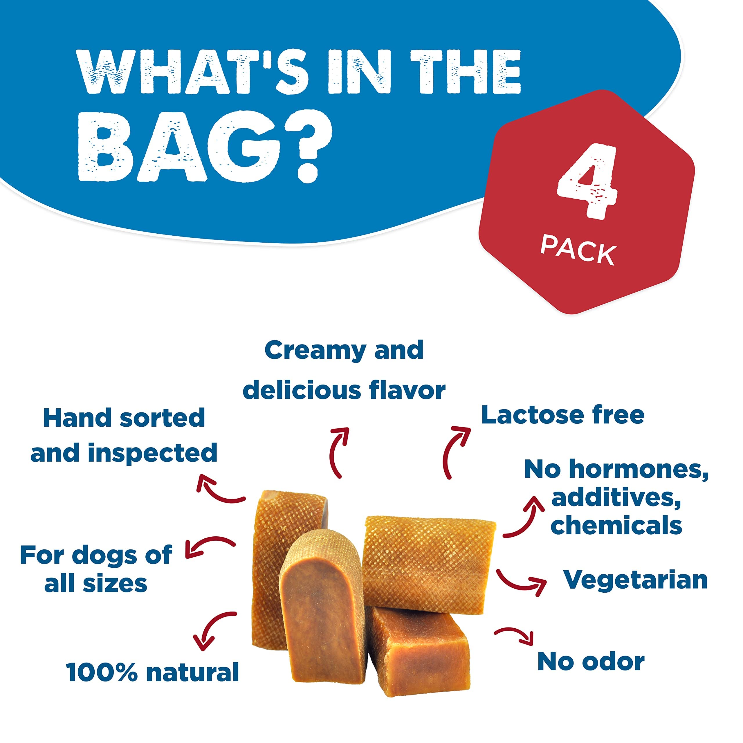 Best Bully Sticks Himalayan Yak Cheese for Dogs - Small 4 Count (Pack of 1) - Natural, No Lactose, Odor Free, Long-Lasting Snack