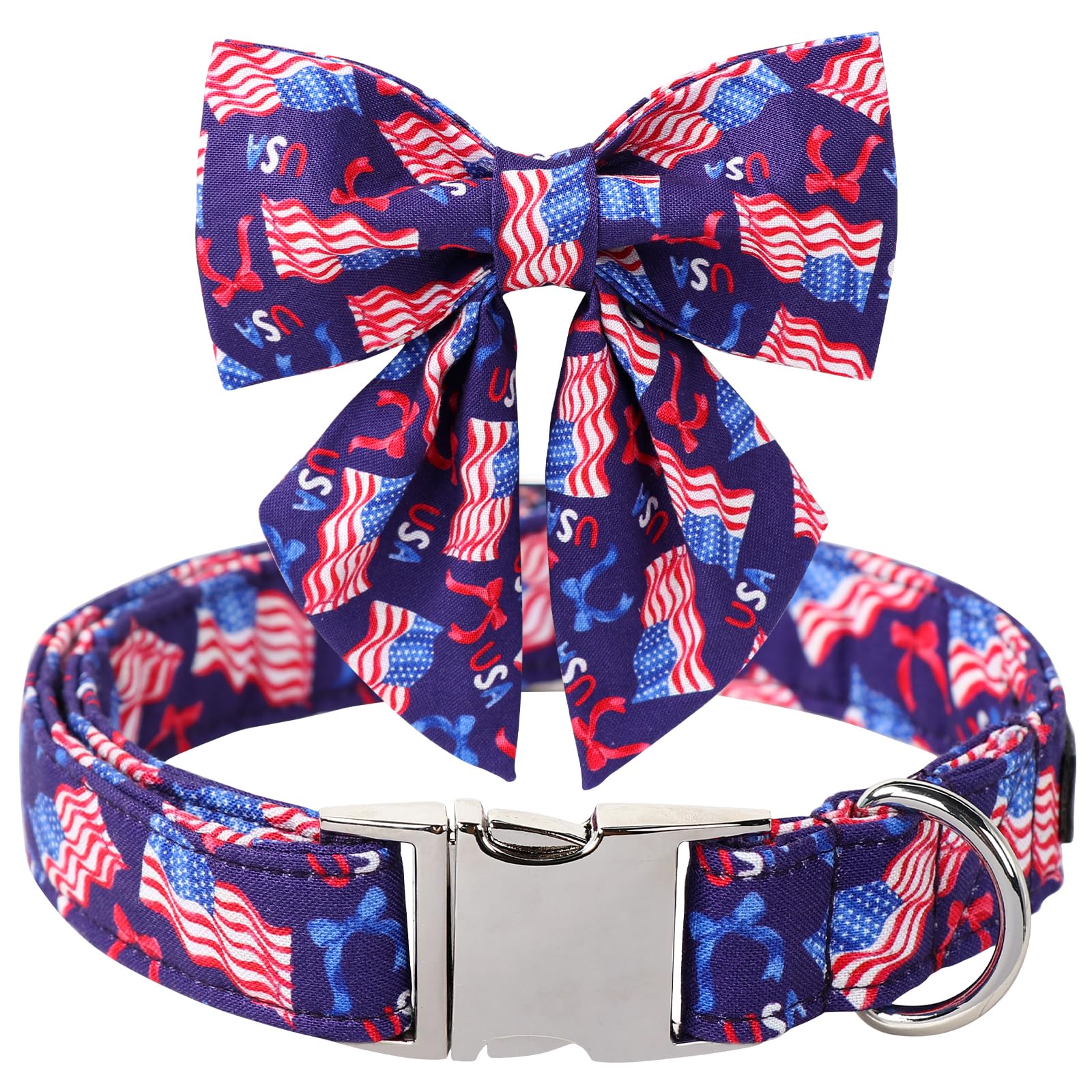 Maca Bates American Flag 4Th Of July Dog Collar With Sailor Bow 4 Of 7 For Dogs Tie Adjustable Durable Flags Patriotic Usa Colla