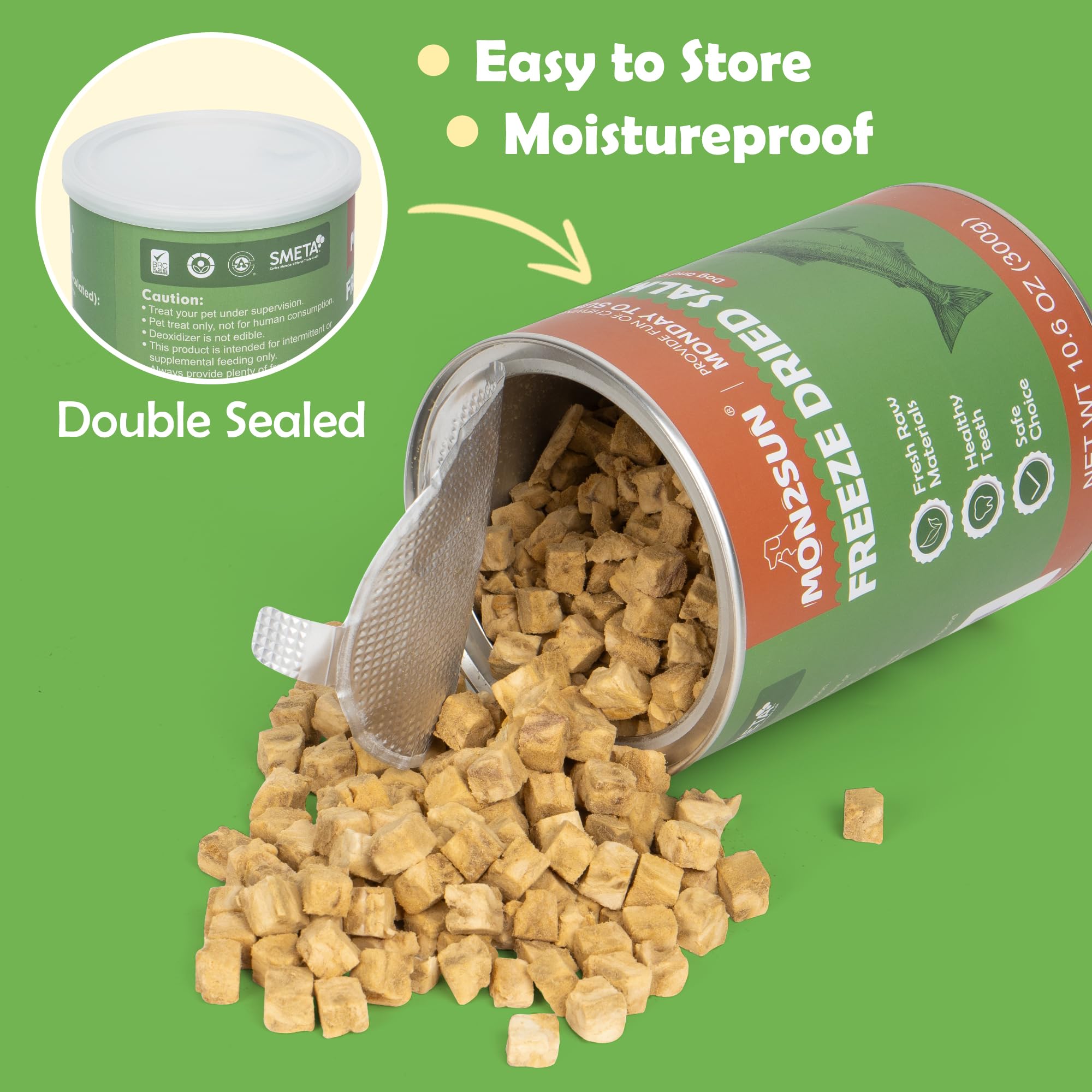 MON2SUN Freeze Dried Salmon Cat and Dog Treats, Single Ingredient Natural and Healthy Dog Snacks, High Protein Training Treats &