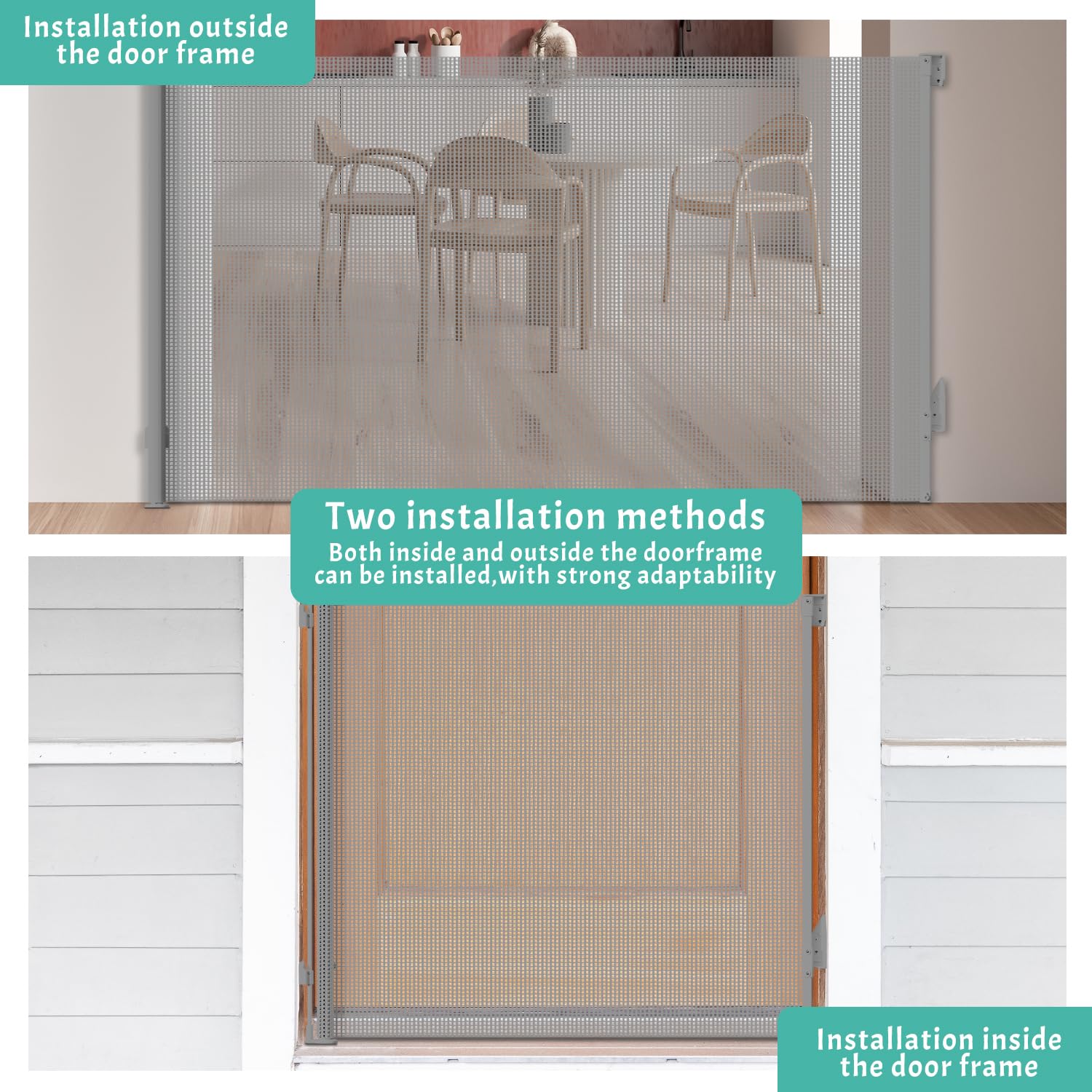 JSQBSECL Retractable Baby Gate, Pet Gate for Stairs, Mesh Dog Gate for Doorways, Safety Locking Gates for Baby Indoor, Stair Gat