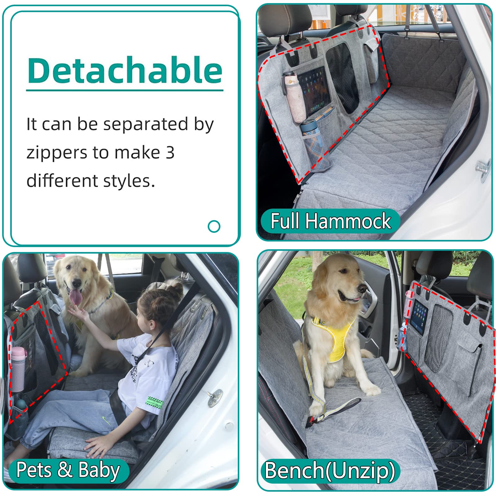 Sevvis Dog Hammock For Car, Suv, Pet Car Seat Cover With Mesh Window,Car Hammock For Dogs Back Seat, Gray