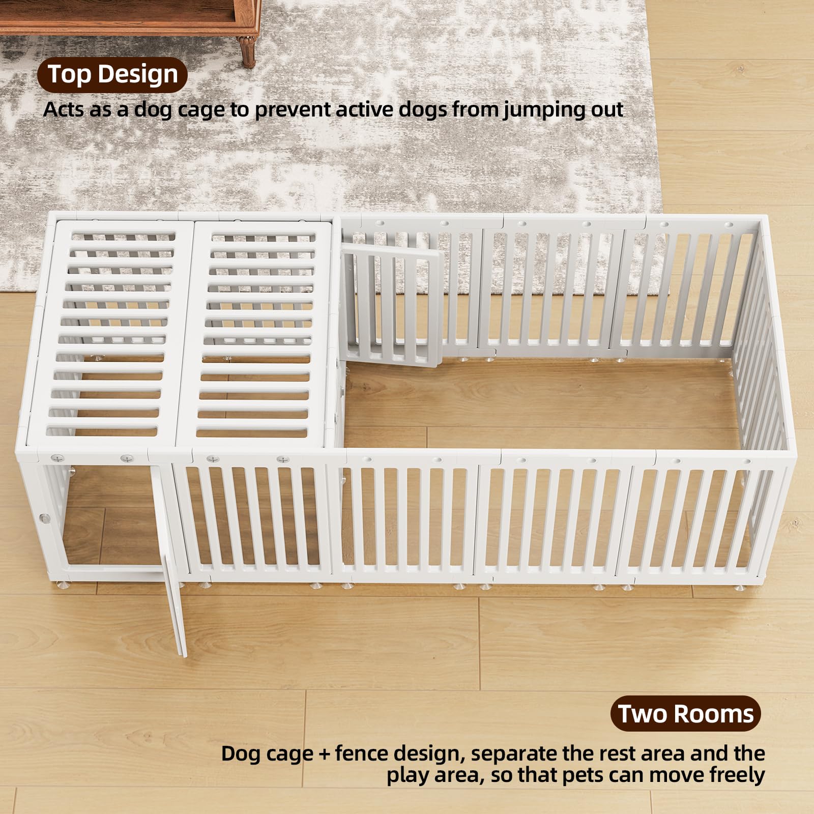 Aoole Dog Playpen With Door & Cover Top,18*Fence Panel Puppy Playpen, 2 Room Dog Crate, Pet Playpen For Small & Medium Dogs, Pup