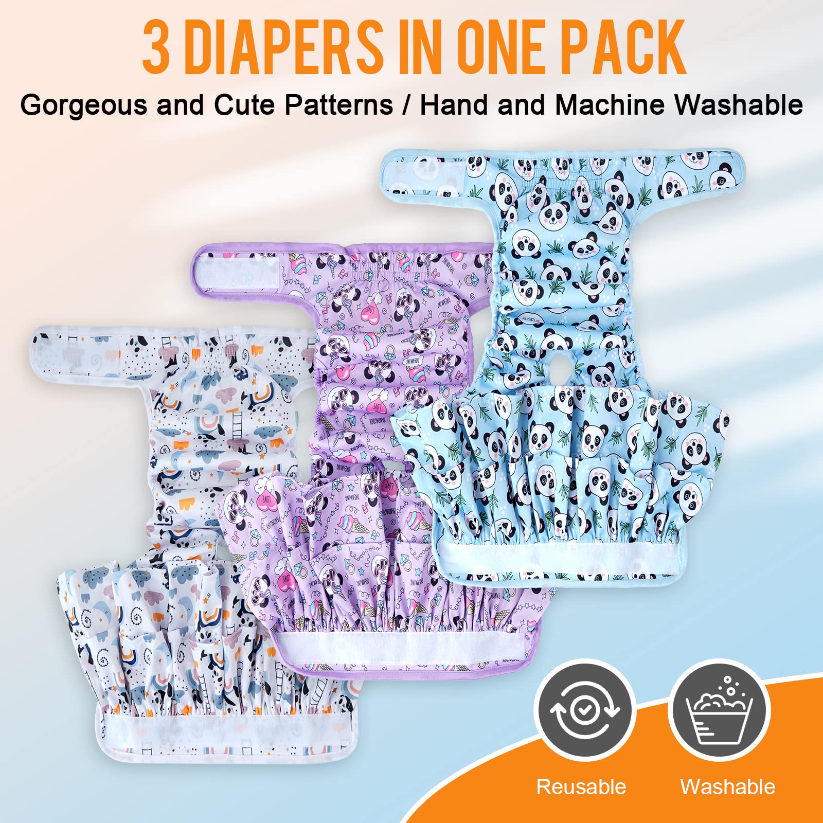 Washable Dog Diapers Female, 3 Pack Premium Reusable Diapers, High Absorbency Leak-Proof Puppy Diapers For Female Dog In Heat, P