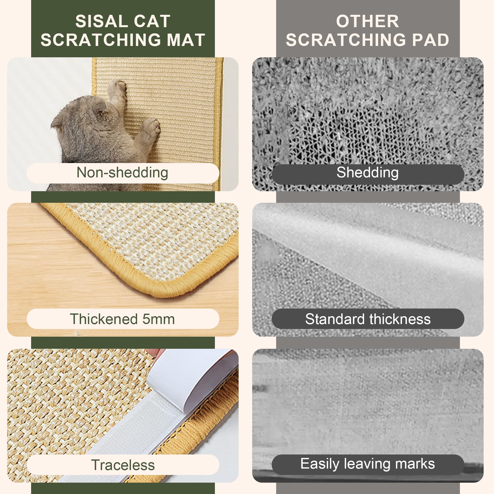 Sisal Scratching Mat, 2 Packs Natural Fabric 23.6'' X 15.8'' Cat Pad With Cute Playing Toy And Spiral Nails, Wall Scratchers For