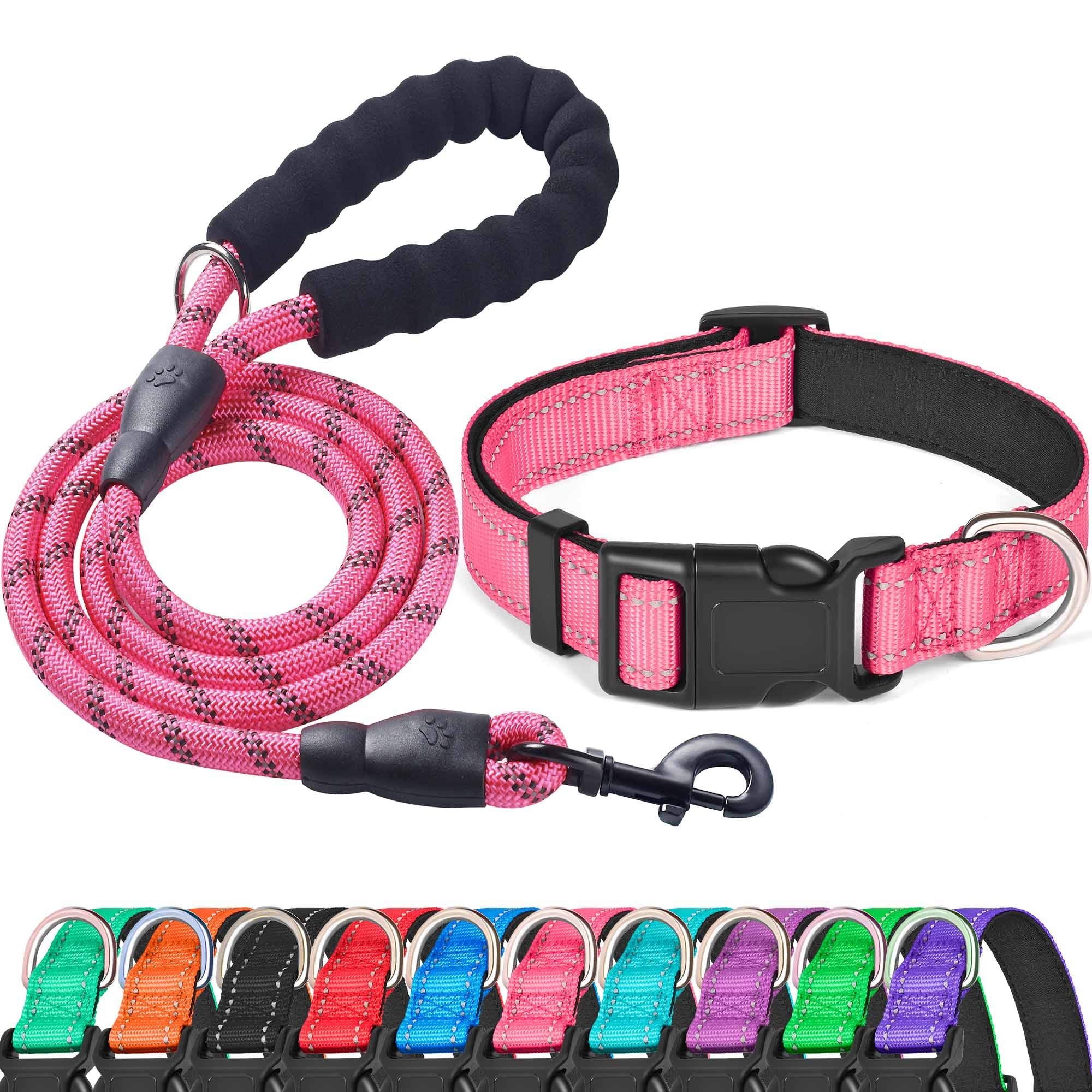 Ladoogo Reflective Dog Collar Padded With Soft Neoprene Breathable Adjustable Nylon Dog Collars For Small Medium Large Dogs (Col