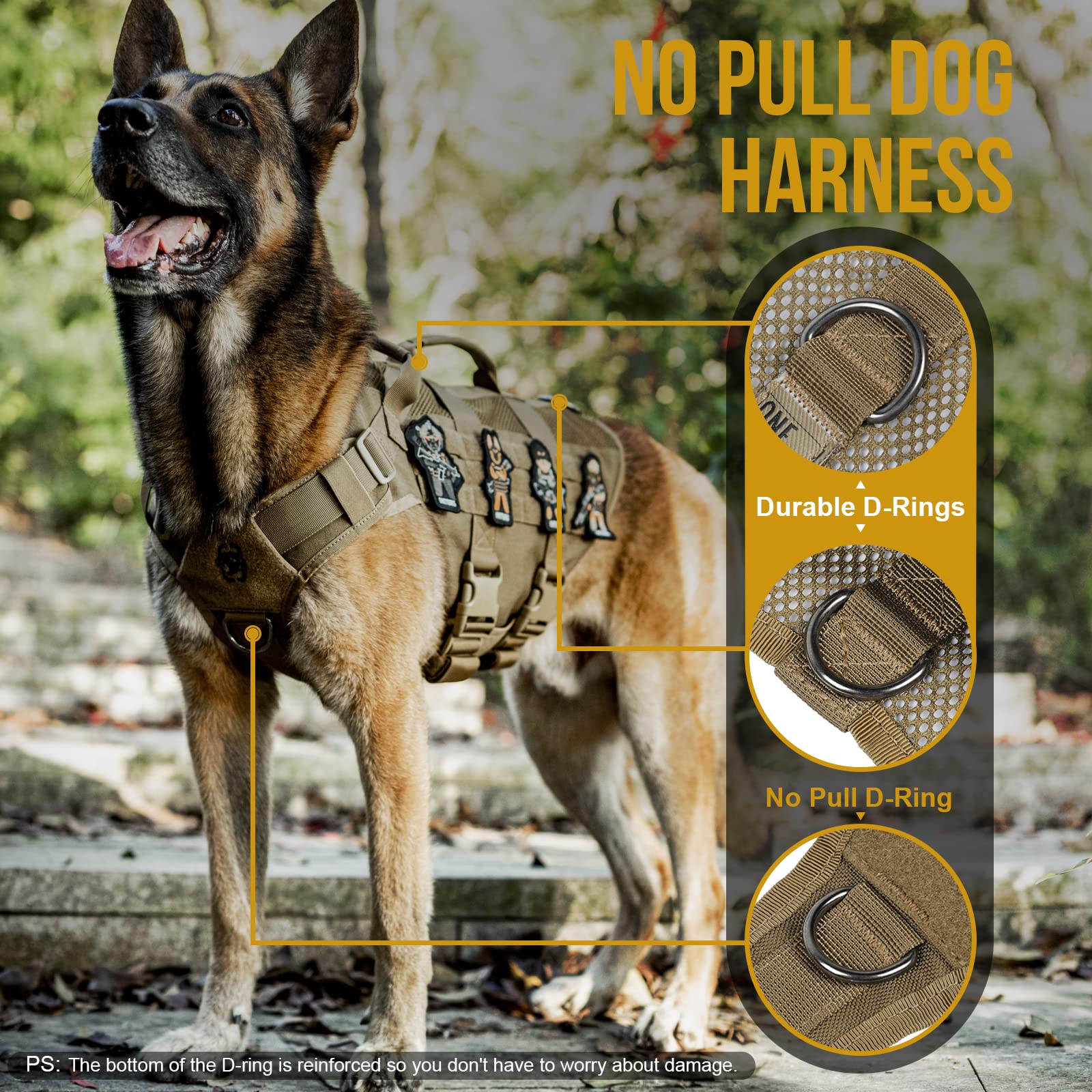 Onetigris No Pull Tactical Dog Harness For Medium Dog, Aire Mesh Dog Vest Harness, Breathable Military Molle Vests With Handles,