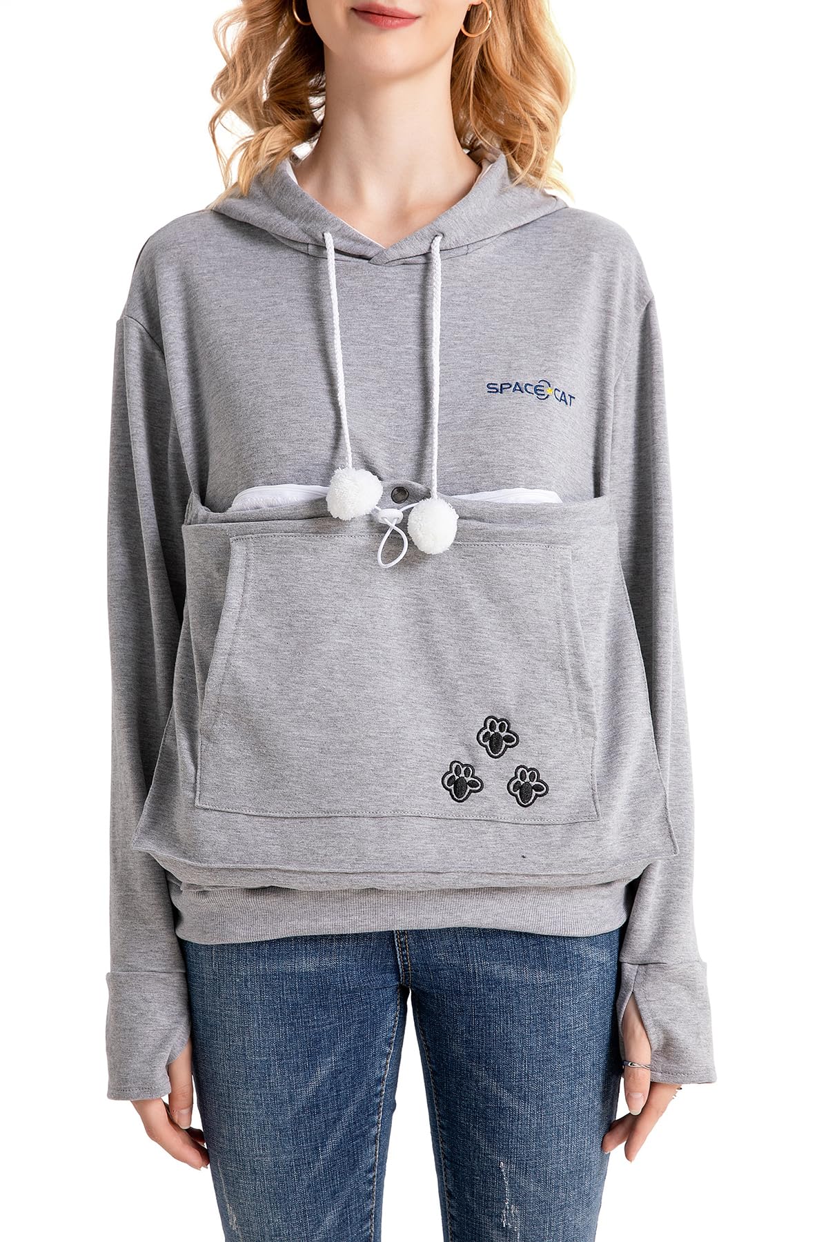 Linyuchen Cat Dog Pouch Hoodie Large Pet Pouch Sweatshirt Puppy Kitten Holder Carrier Pullover Top For Women Light Grey