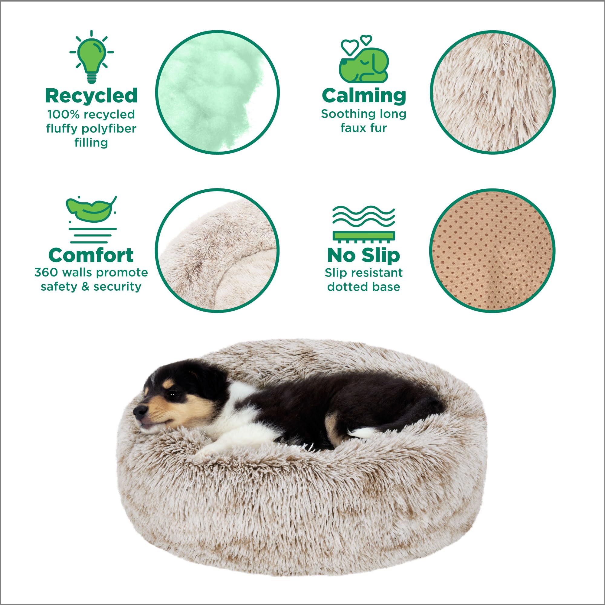 Furhaven 36 Round Calming Donut Dog Bed for Large/Medium Dogs, Refillable w/ Removable Washable Cover, For Dogs Up to 75 lbs - S
