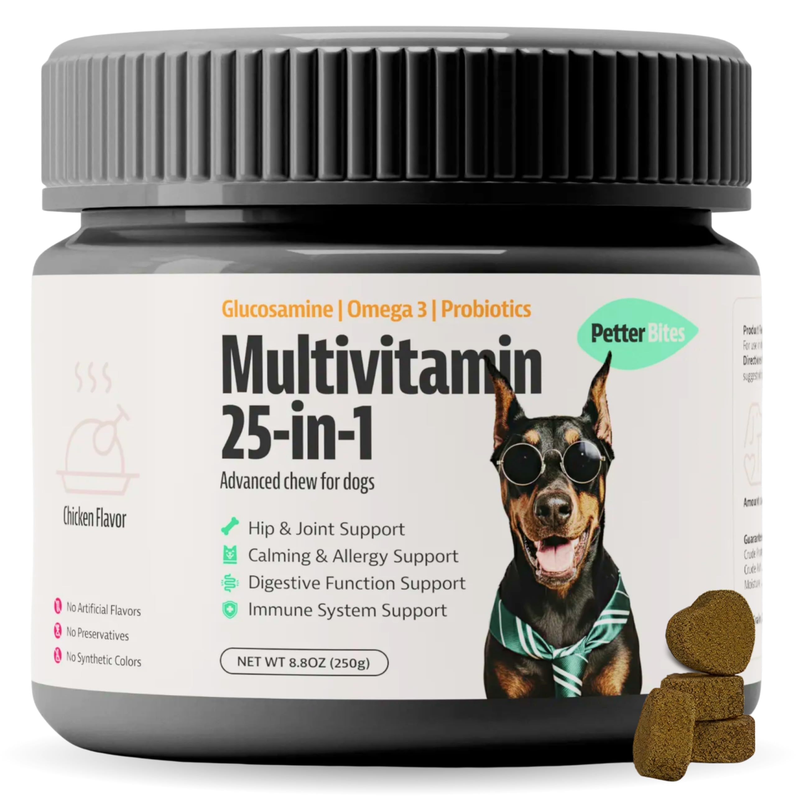 25-in-1 Dog Multivitamin Soft Chews - Dog Vitamins and Supplements with Probiotics, Glucosamine & Omega 3 Fish Oil - Hip & Joint