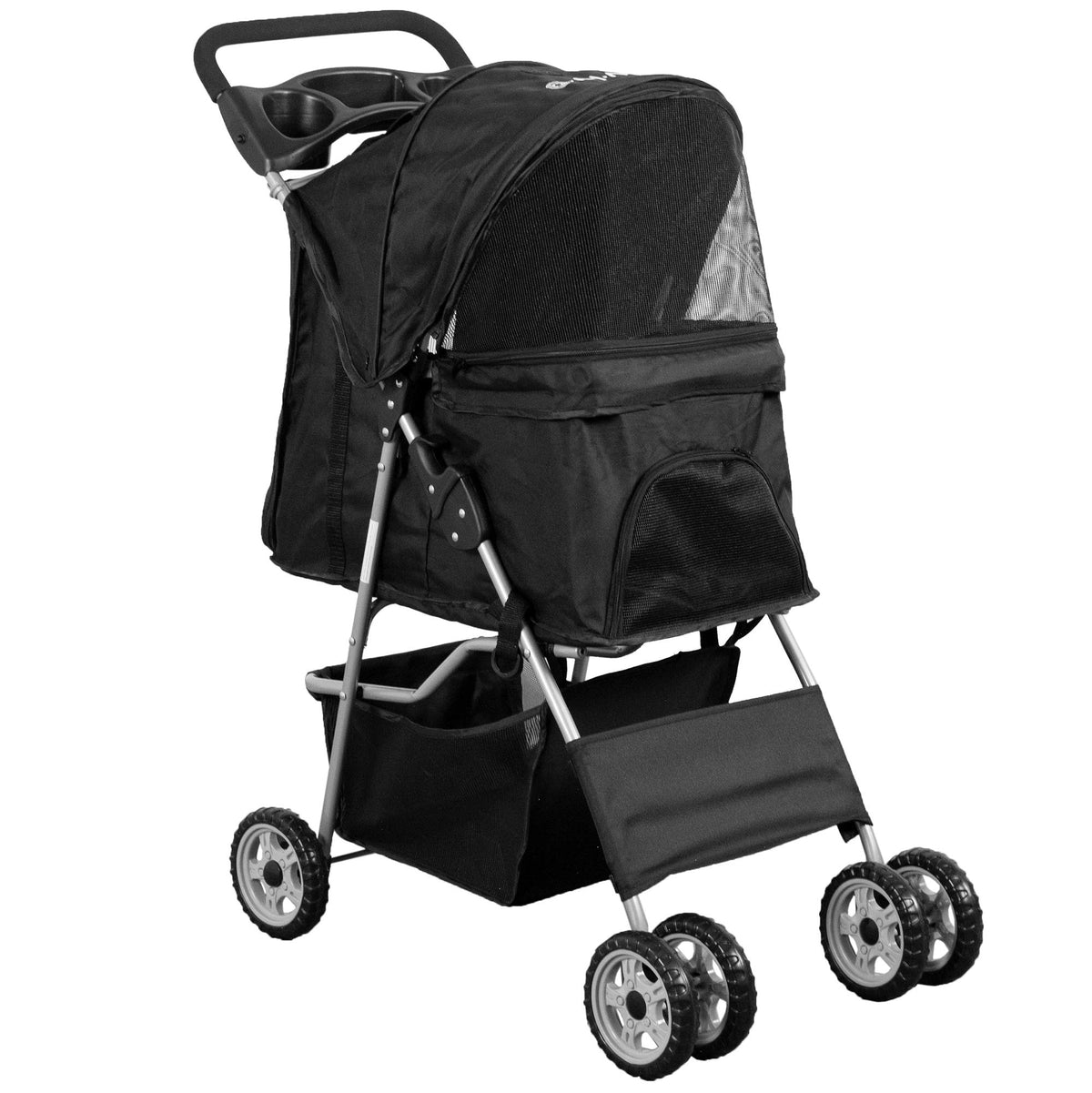 Vivo Black 4 Wheel Pet Stroller For Cat, Dog And More, Foldable Carrier Strolling Cart, Strolr-V001K