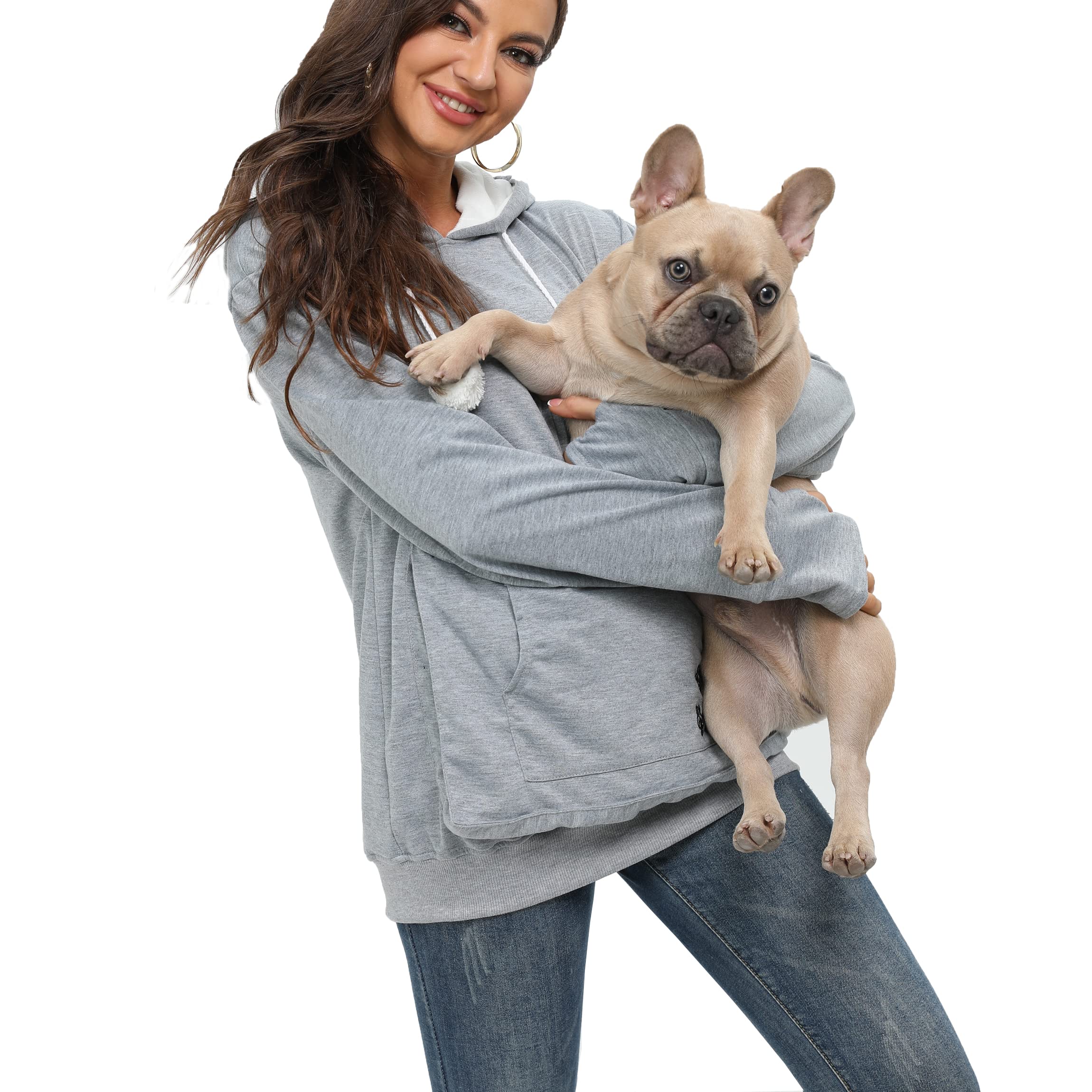 Bombaxceiba Pullover Long Sleeve Puppy Holder Sweatshirt Pet Carrier Cat Dog Kangaroo Pouch Hoodies (Gray,S)