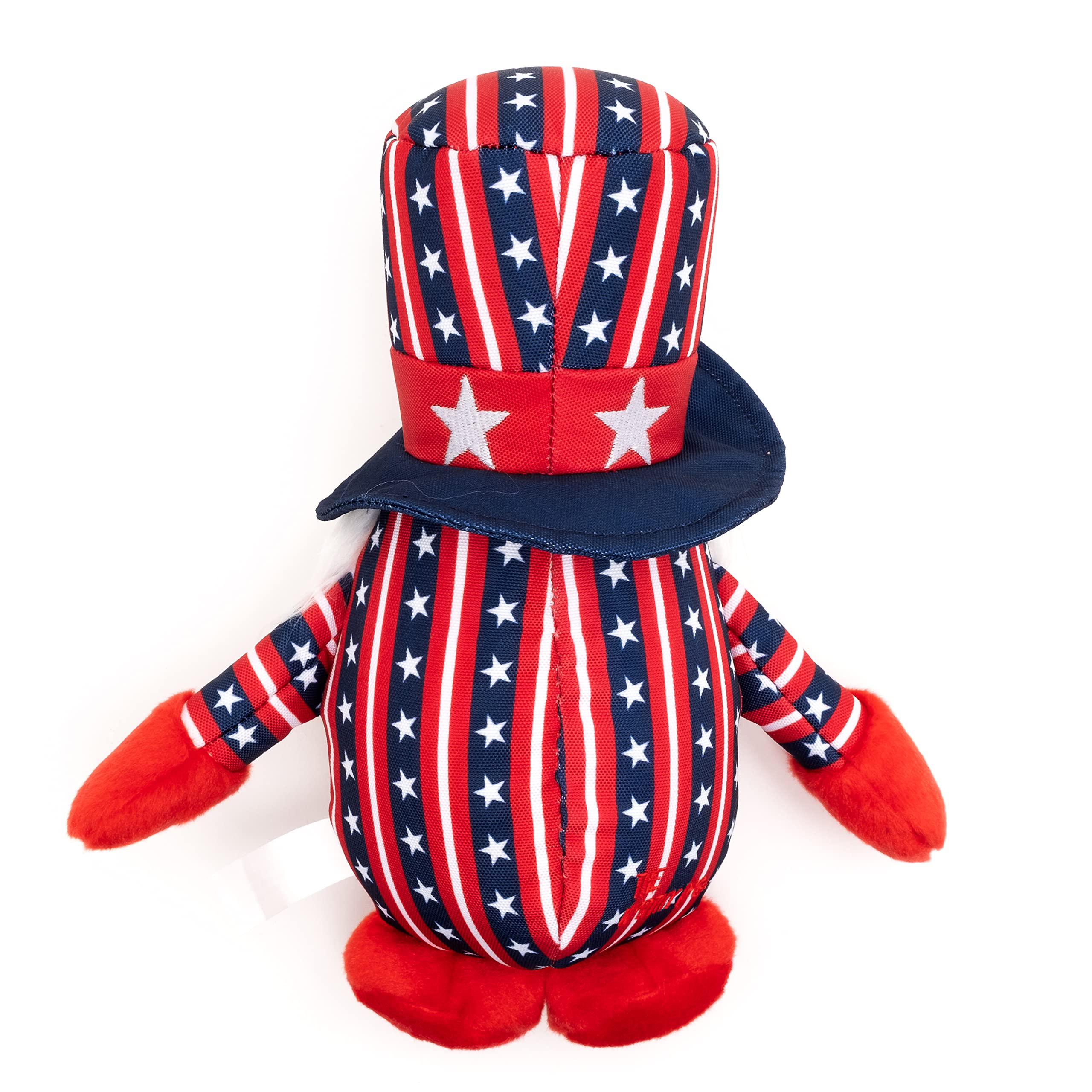 The Worthy Dog Uncle Sam Gnome Toy - Durable, Chomp-Resistant Chew Toy With Safe, Non-Toxic Material & Multiple Squeakers For Indoor & Outdoor Play