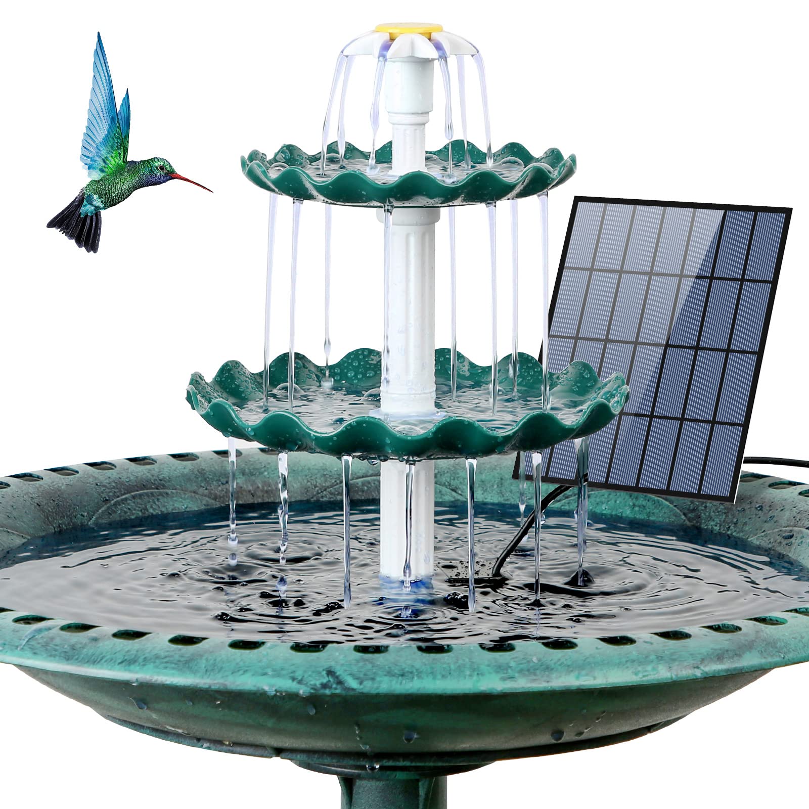 AISITIN 3 Tiered Bird Bath with 3.5W Solar Pump, DIY Solar Fountain Detachable and Suitable for Bird Bath, Garden Decoration, Ou