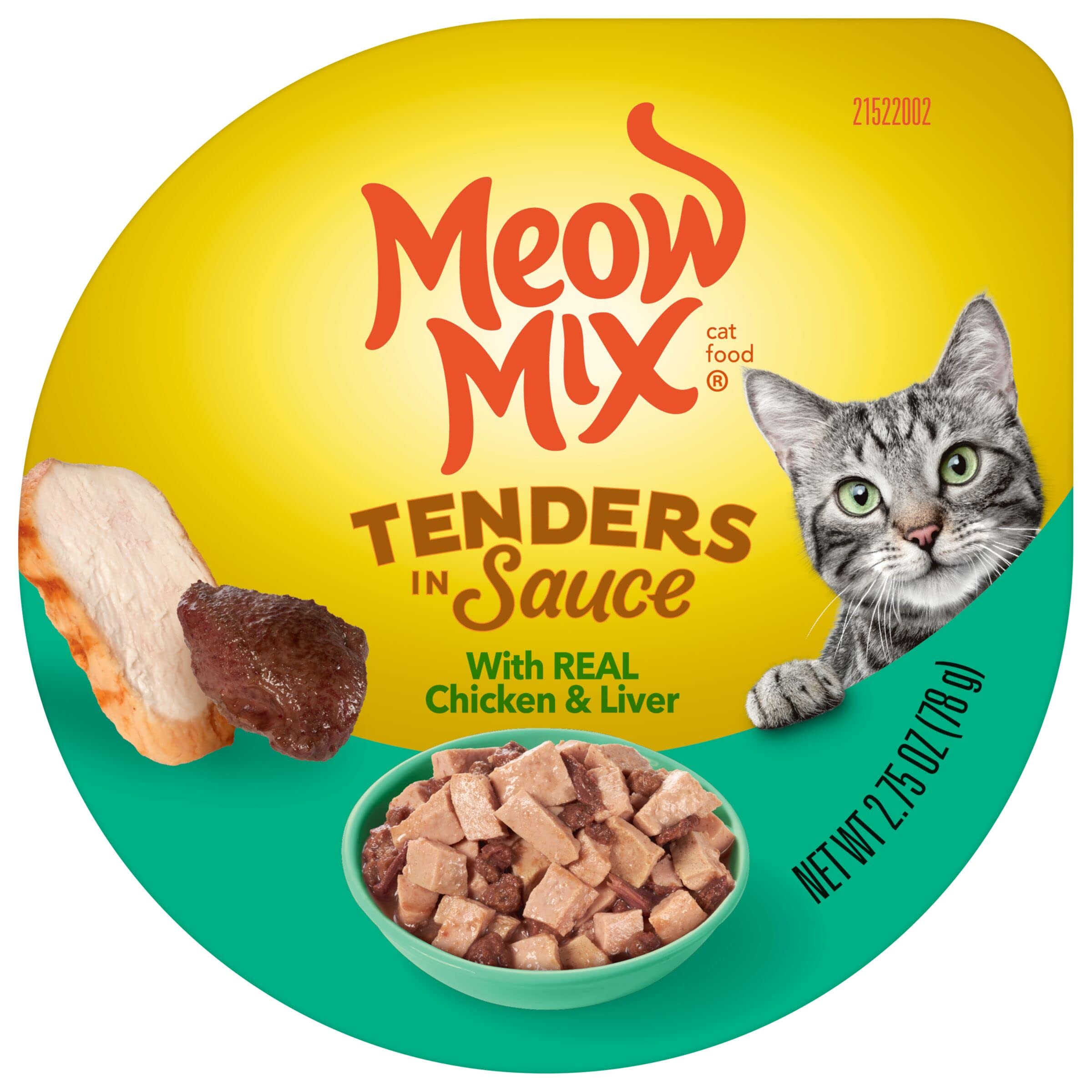 Meow Mix Tenders in Sauce Wet Cat Food, Chicken & Liver, 2.75 Ounce Cup (Pack of 12)