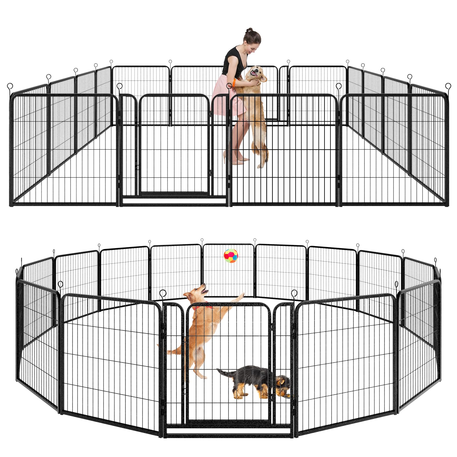Kfvigoho Dog Playpen Outdoor Extra Wide 16 Panels Heavy Duty Dog Fence 32'' Height Anti-Rust With Doors Portable For Rv Camping 