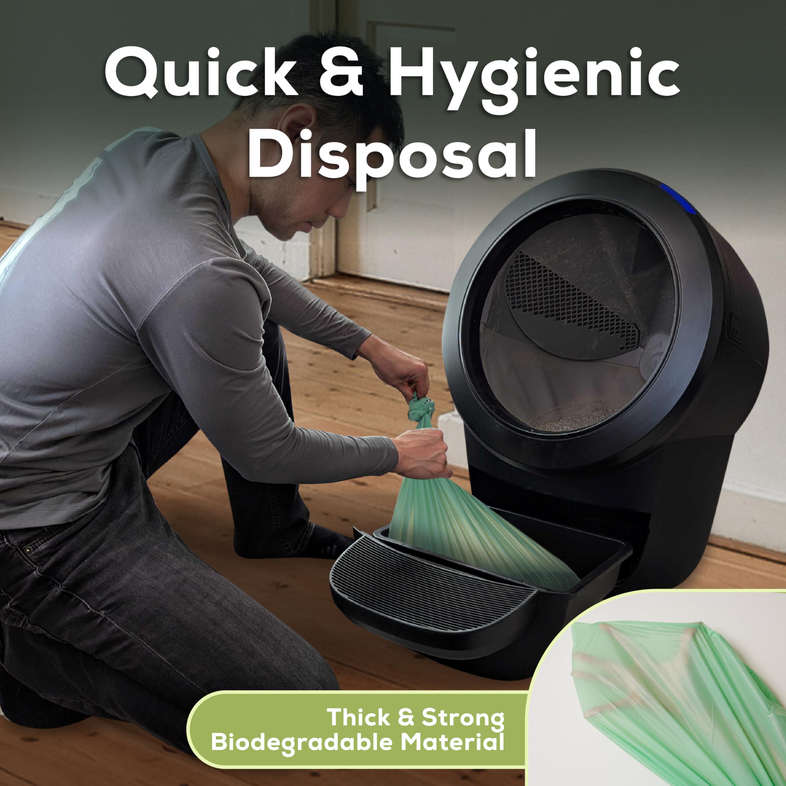 Cat Litter Box Liner 100% Compostable - Drawstring Close - Jumbo Size 36'' X 19'' - Tear & Leak Resistant - Ok Compost Home Cert