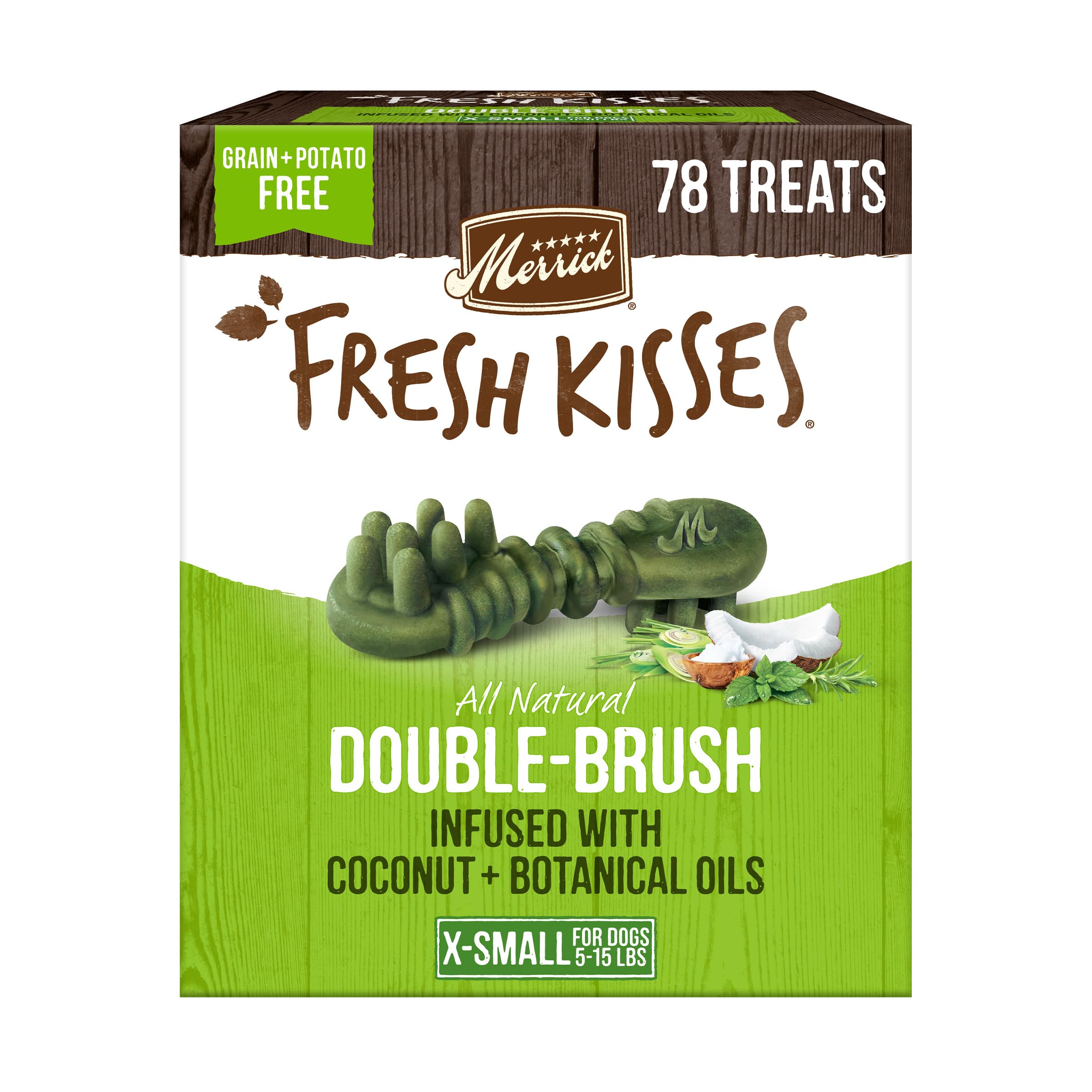 Merrick Fresh Kisses Natural Dental Chews Infused With Coconut And Botanical Oils For Tiny Dogs 5-15 Lbs - 78 ct. Box
