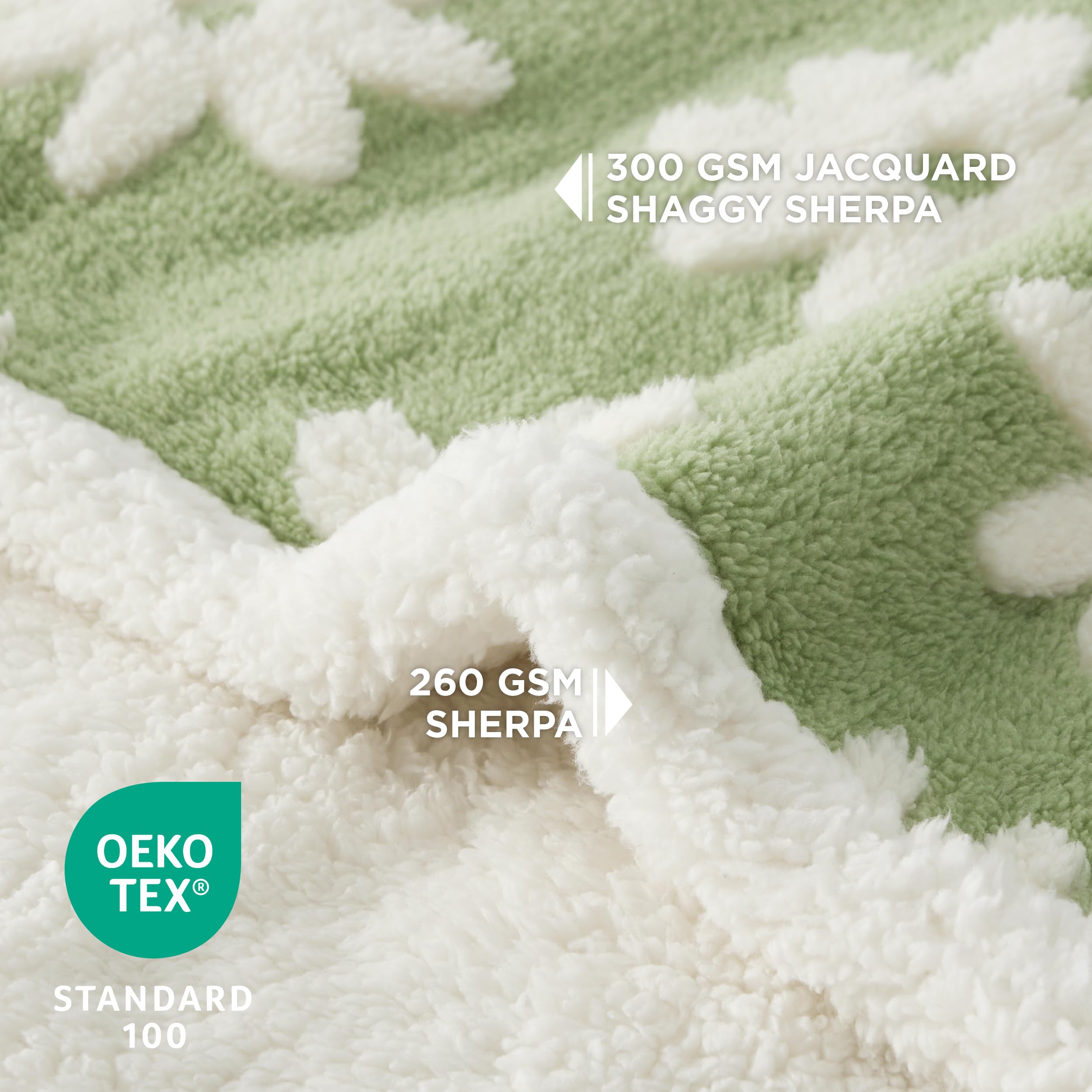 Lesure Waterproof Puppy Blanket For Small Dogs - Washable Double Sided Dog Blankets With Warm Jacquard Shag And Soft Sherpa Fleece, Pet Cat Blanket For Couch Protection, 3D Textured Cloud, Green