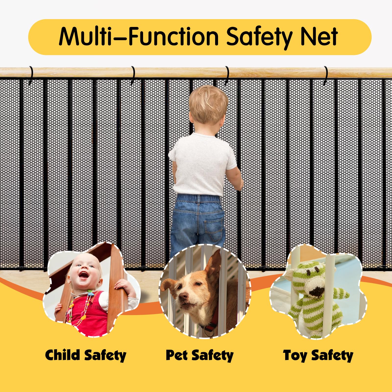 Cupount Banister Guard for Baby- Balcony Safety Netting for Pets - Stair Railing Baby Proof - Baby Gate for Stairs (Black, 120x4