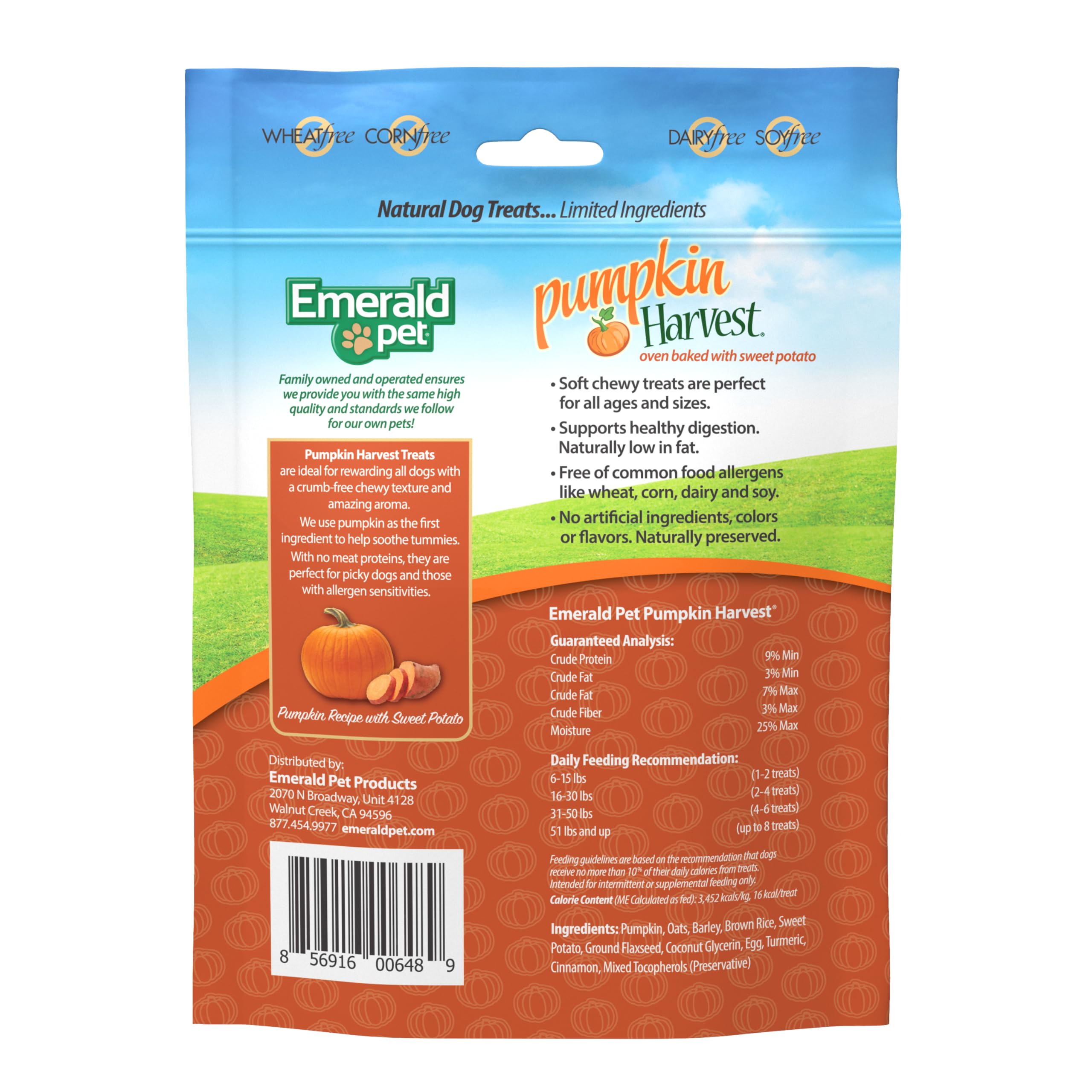 Emerald Pet Pumpkin Harvest Pumpkin Dog Treats - Low-Fat Chewy Natural Dog Treats with Pumpkin for Digestive Health - Meat Free,