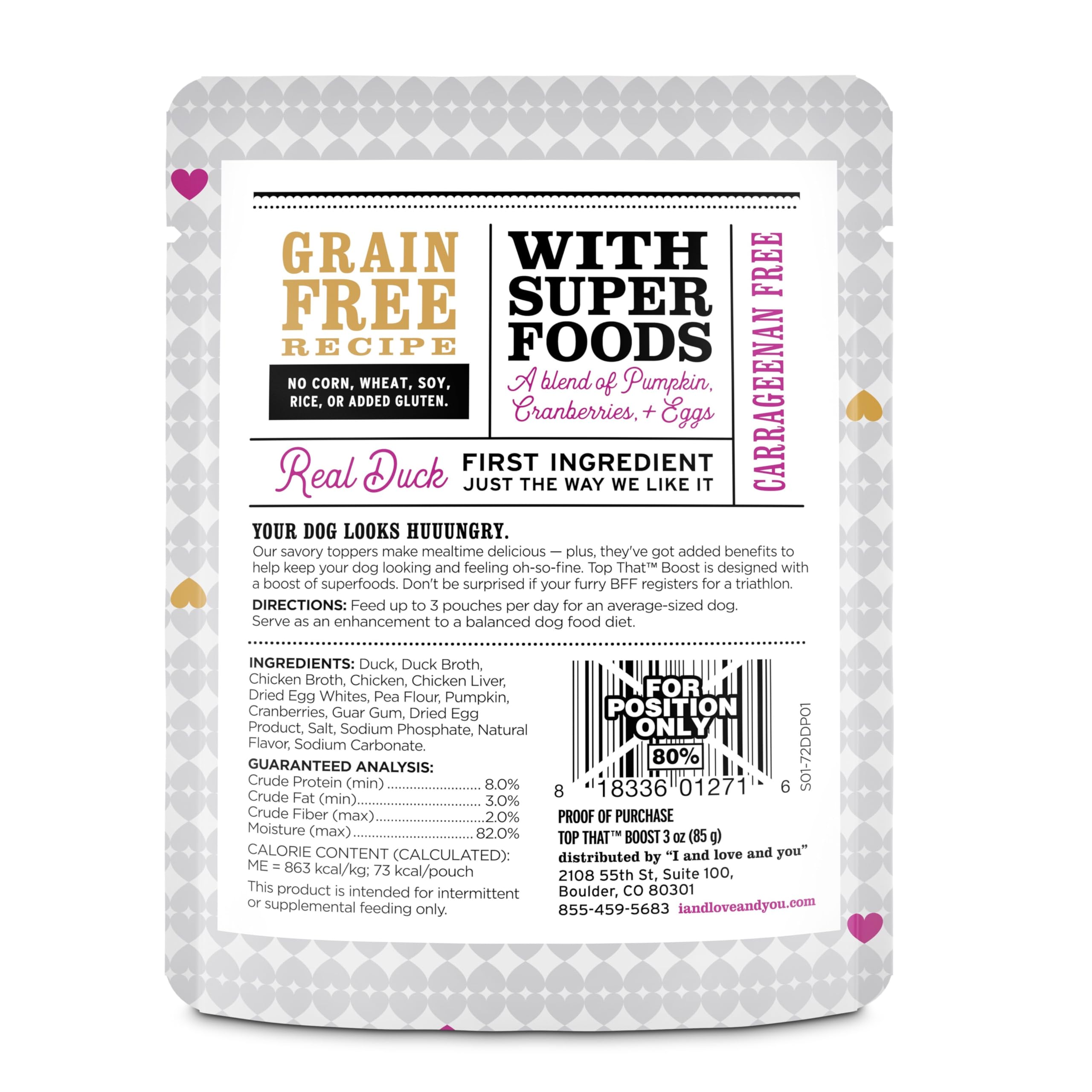 I and love and you Top That Boost Wet Dog Food Pouch, Duck Recipe In Gravy, 3 oz (Pack of 12)