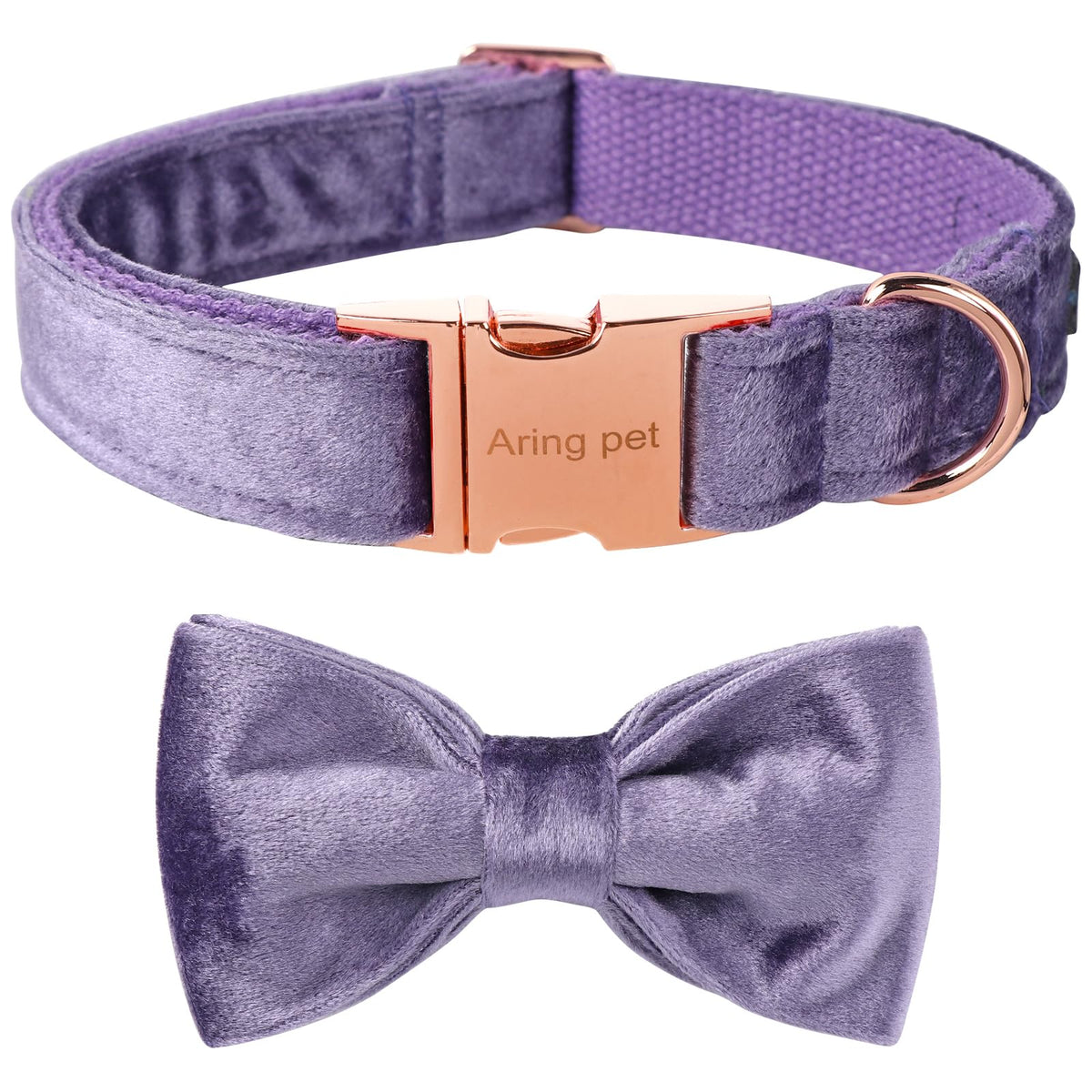 ARING PET Bowtie Dog Collar-Velvet Dog Collars with Removable Bowtie, Cute &Comfortable Purple Dog Collar,Small.