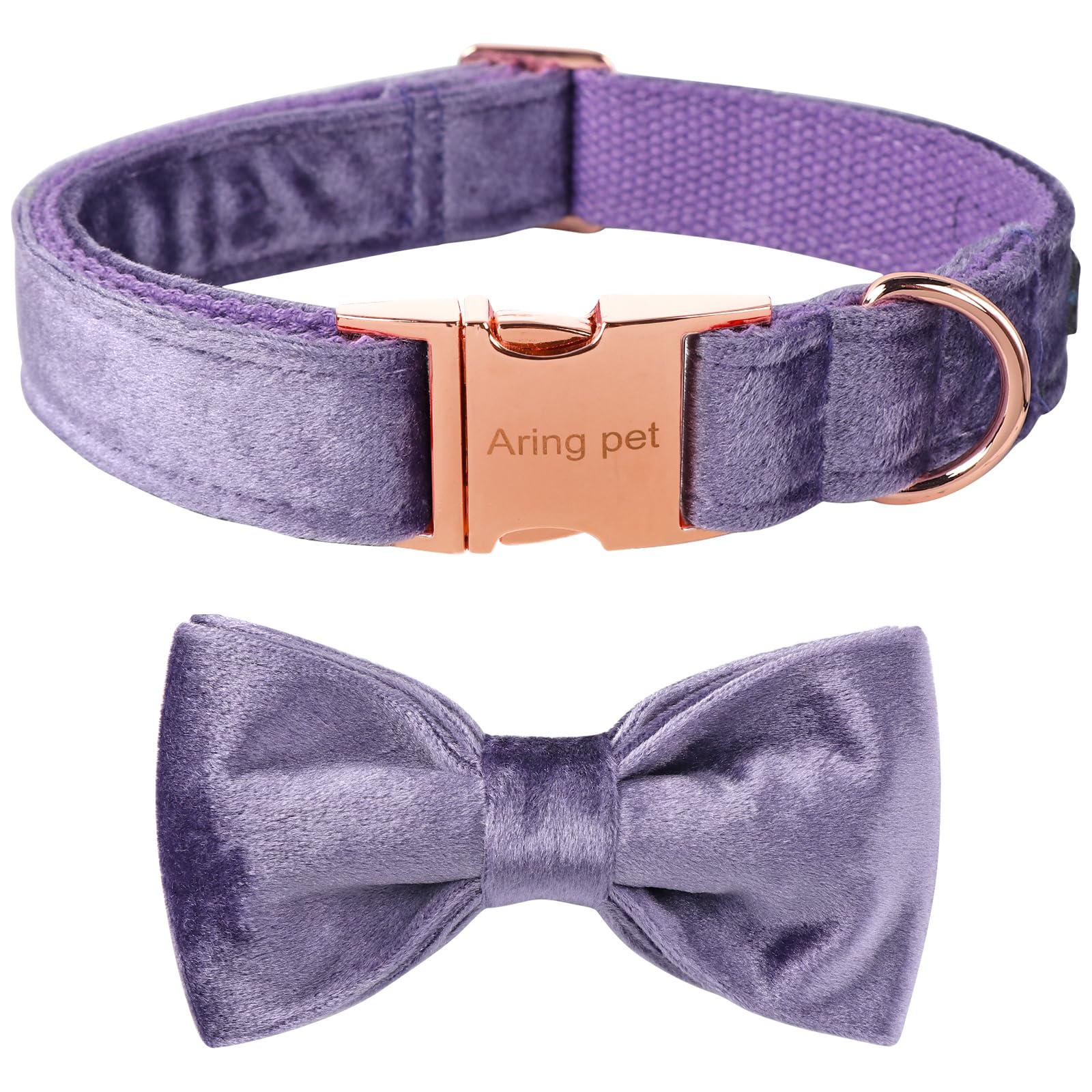 ARING PET Bowtie Dog Collar-Velvet Dog Collars with Removable Bowtie, Cute &Comfortable Purple Dog Collar,X-Large.