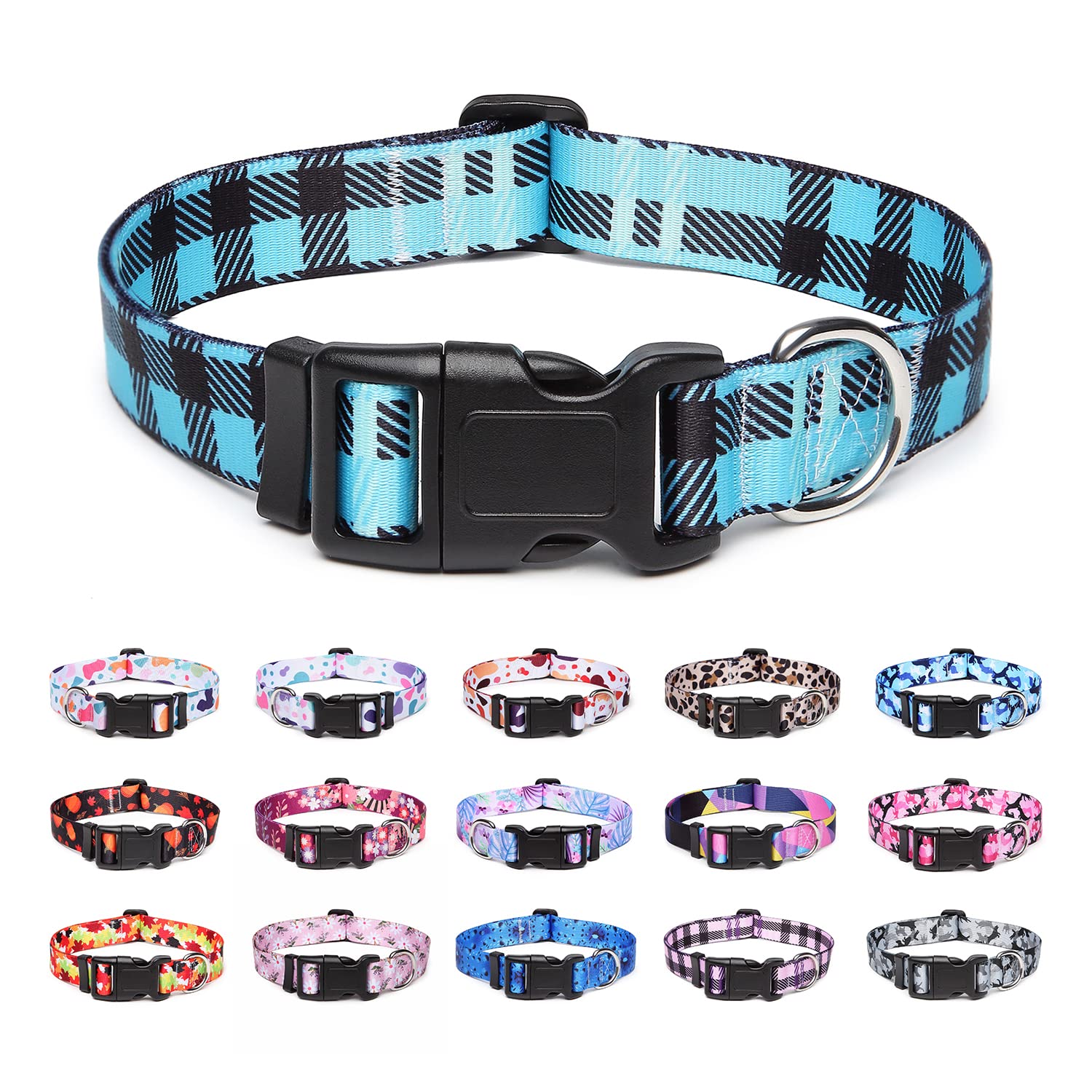Suredoo Adjustable Dog Collar With Patterns, Ultra Comfy Soft Nylon Breathable Pet Collar For Small Medium Large Dogs (S, Blue P