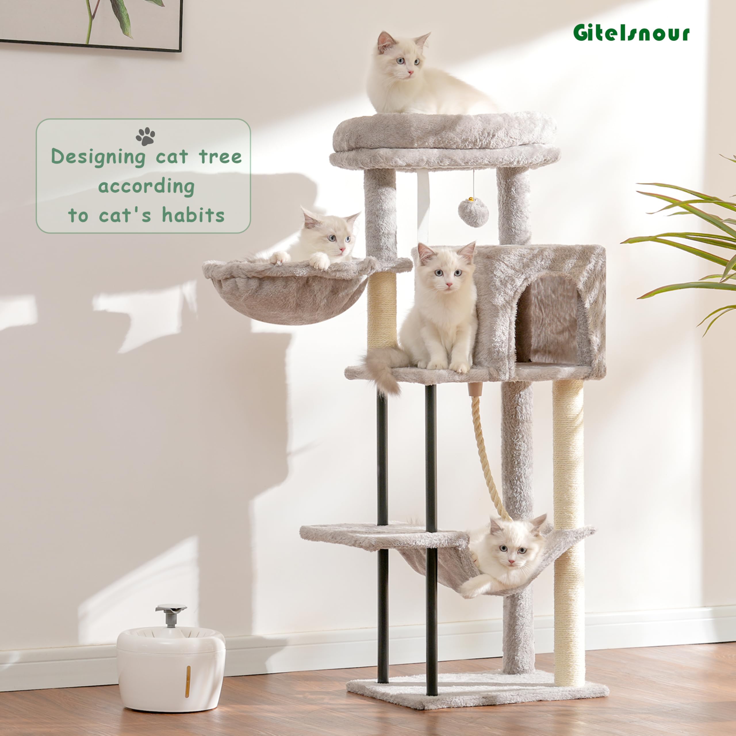 Gitelsnour Cat Tree, Cat Tower For Indoor Cats, 43.3 Inch Cat Tree Tower With Sturdy Steel Tube, Cat Hammock, Cat Condo For Smal