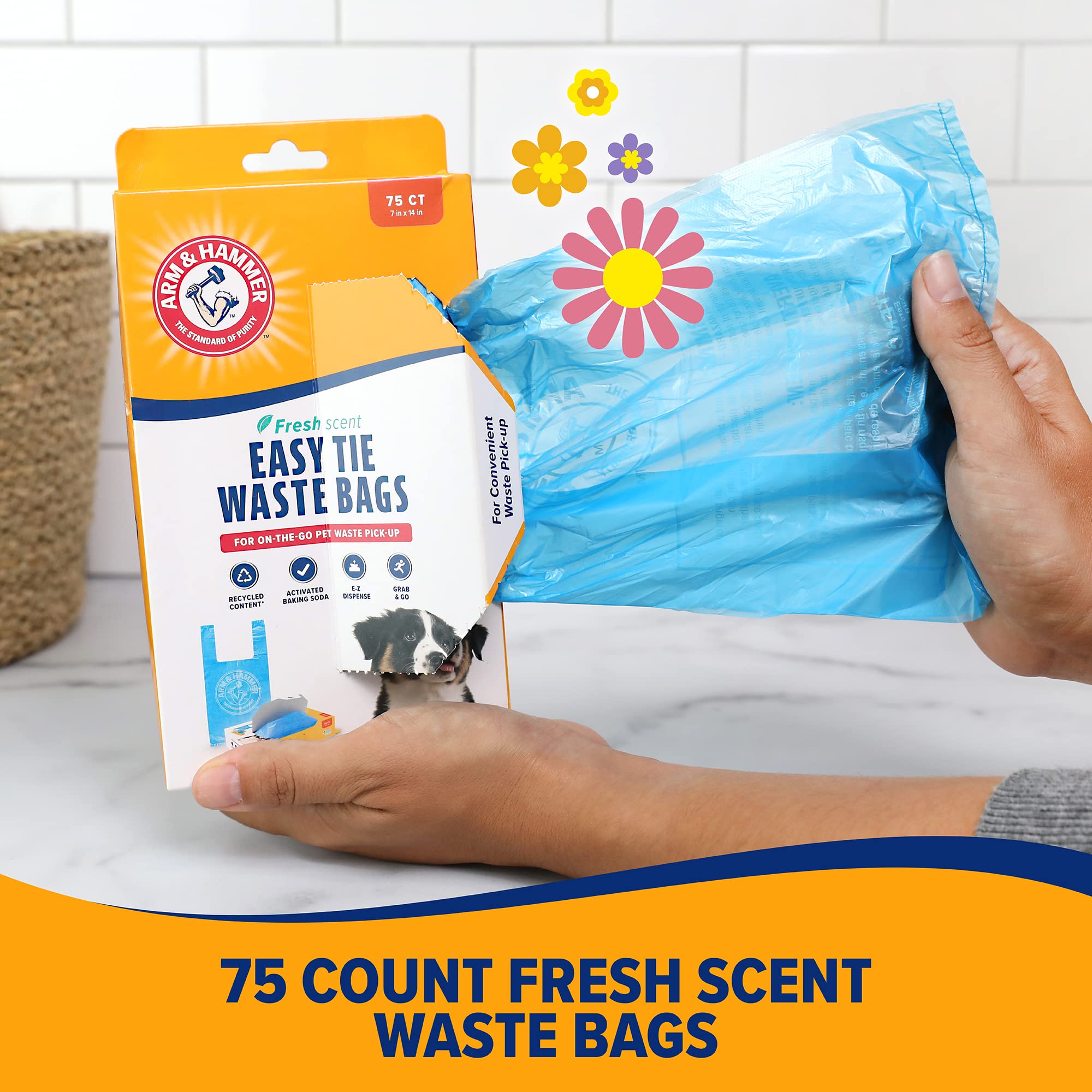 Arm & Hammer 71041 Easy-Tie Waste Bags, Blue, 75 Count - Pack Of 1