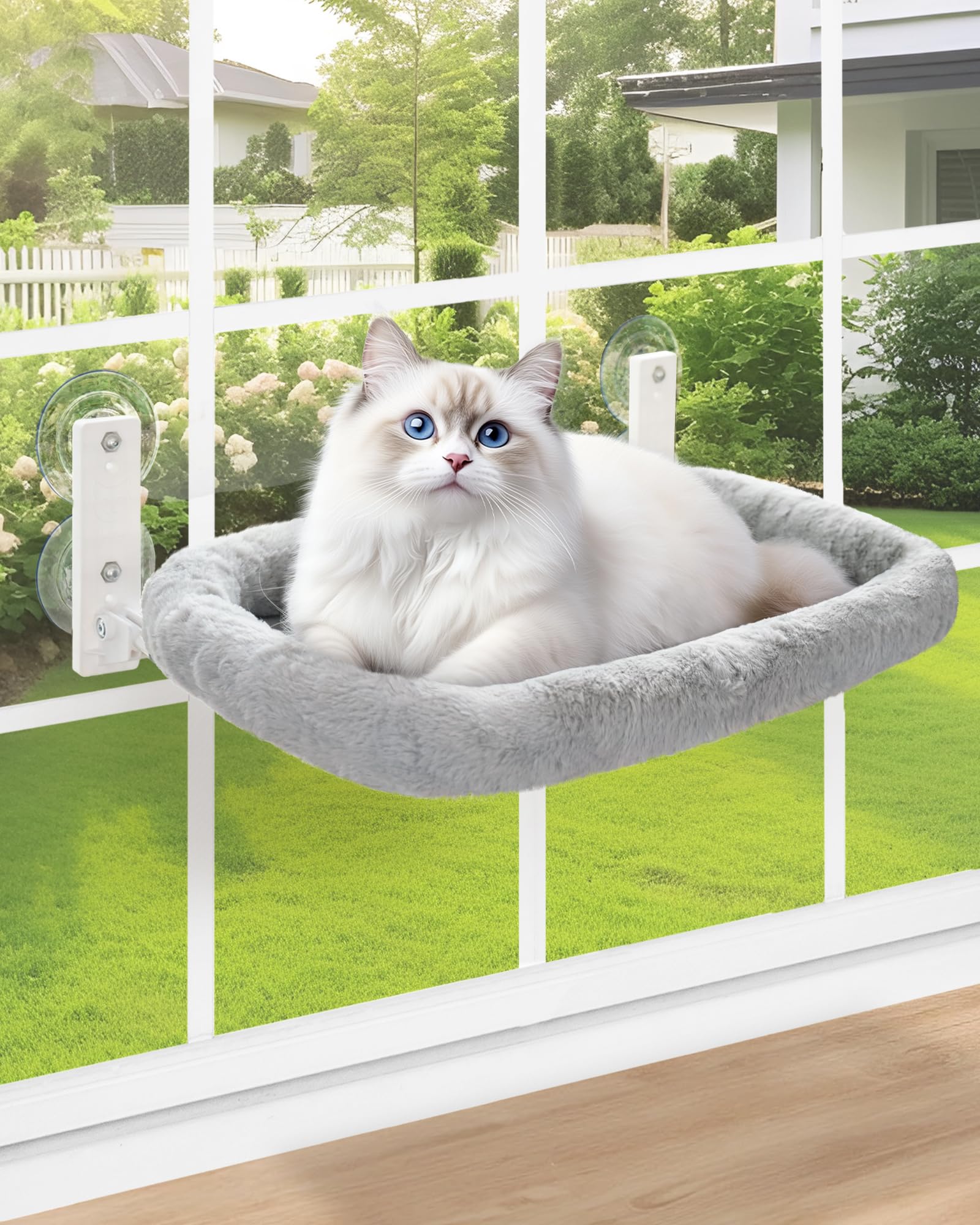 Keny Cat Window Perch With Soft Plush Cushion Bed, Cordless Cat Window Hammock With 3.54'' Larger Suction Cups, Easy To Assemble