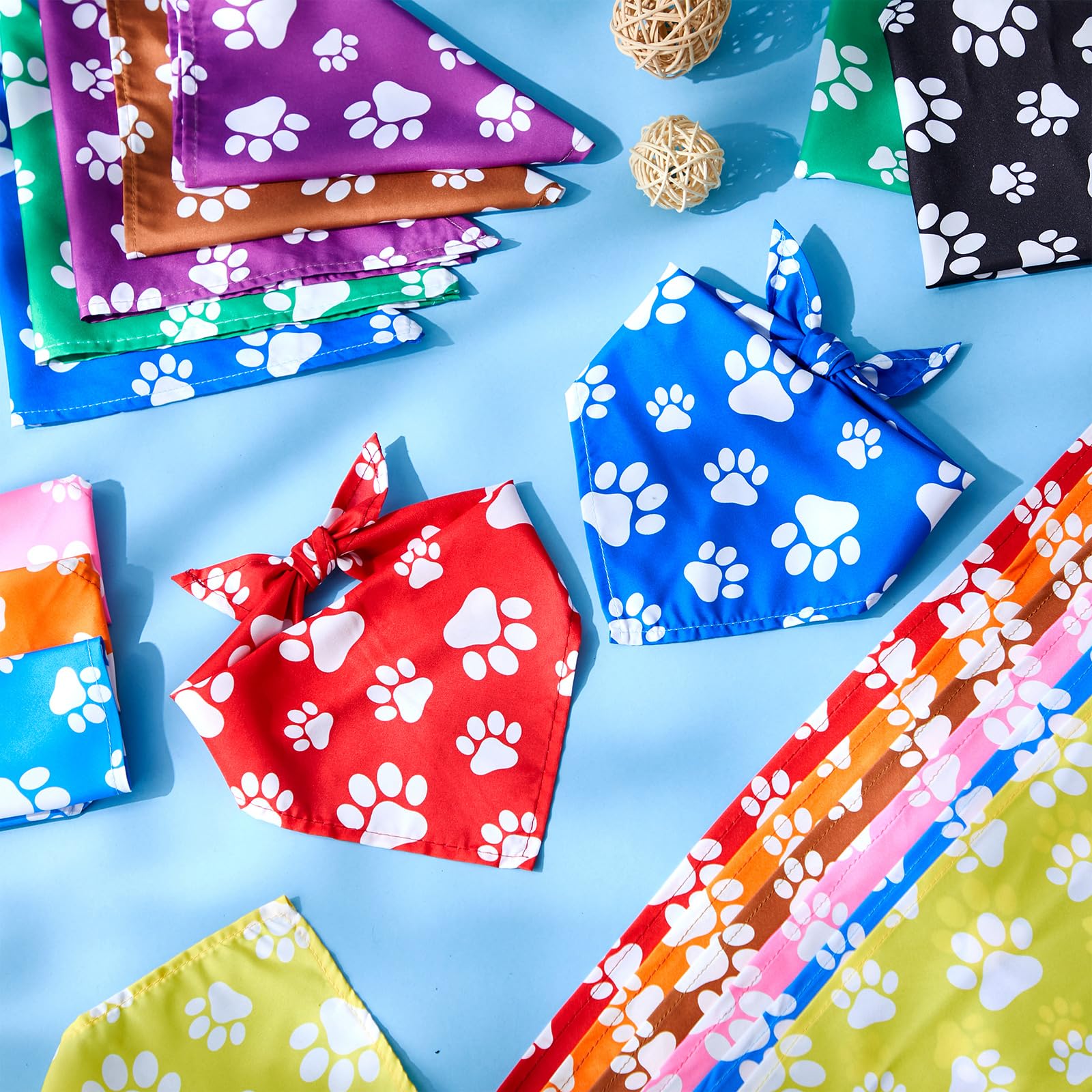 Sanwuta 50 Pcs Colorful Paw Print Dog Bandanas Bulk Rainbow Footprint Bandanas for Dogs Triangle Kerchief Bibs Scarf Set for Pet