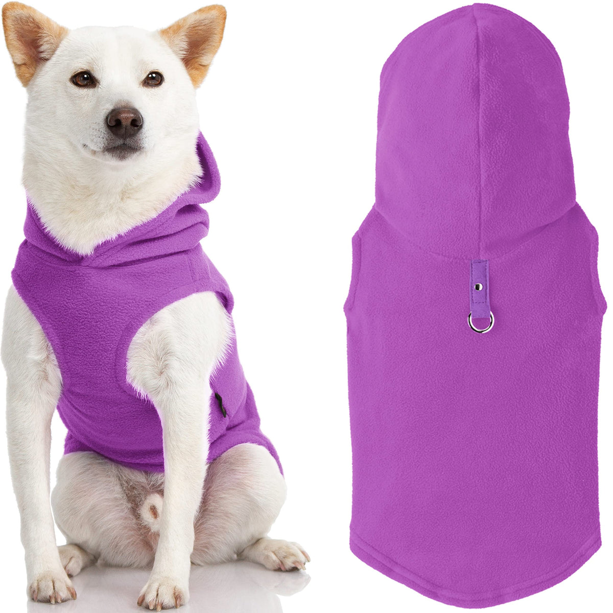 Gooby Fleece Vest Hoodie Dog Sweater - Purple, Large - Warm Pullover Dog Hoodie With O-Ring Leash - Winter Hooded Small Dog Sweater - Dog Clothes For Small Dogs Boy Or Girl, And Medium Dogs