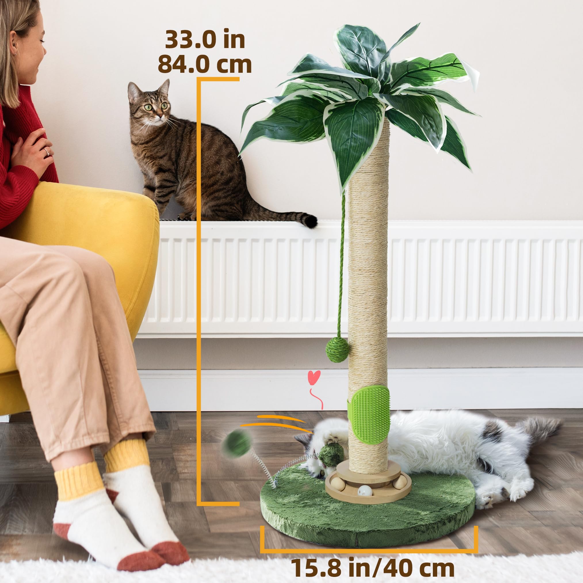 Fantasreen Cat Scratching Post 35'' Cat Scratcher Tall Scratching Posts For Indoor Cats With Cat Toy And Interactive Ball Self G