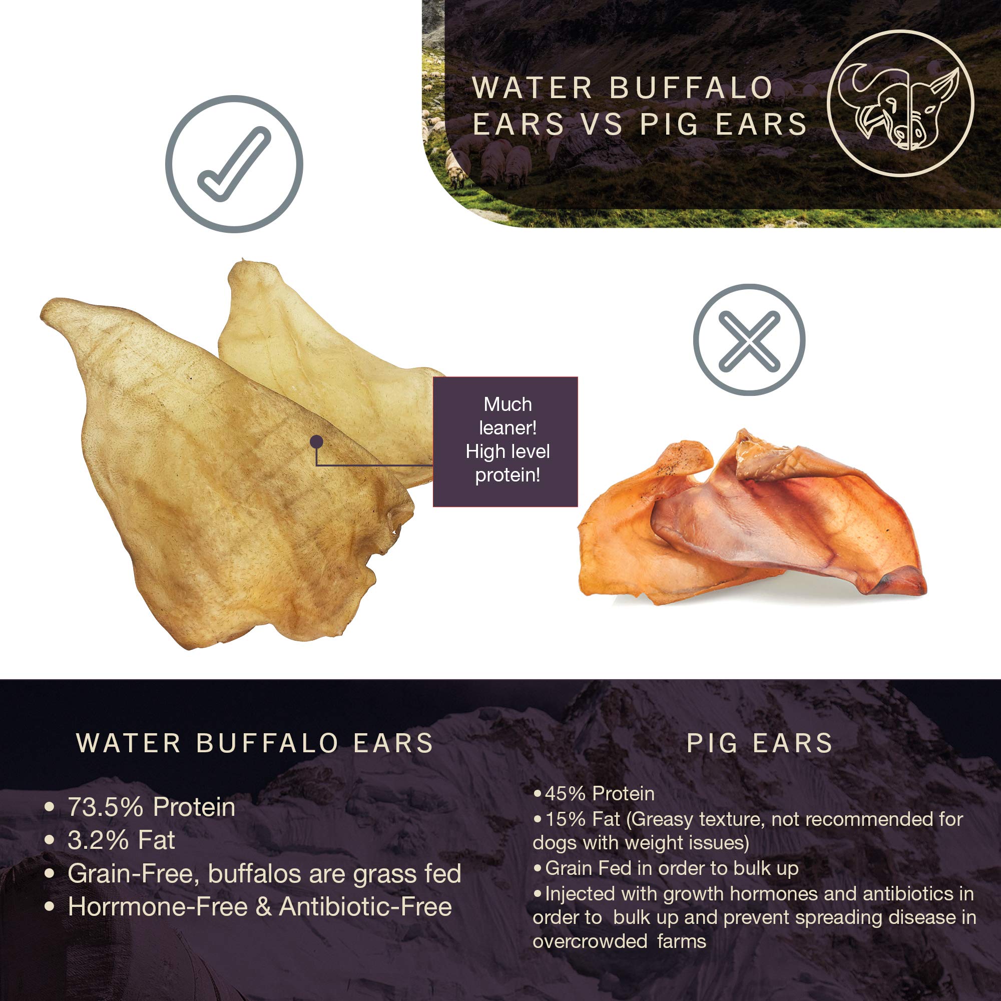Wild Eats Water Buffalo All Natural Ear Dog Chews, Dog Treats & Snacks - 20 Piece Value Pack (Grain Free Treats - Great Alternat
