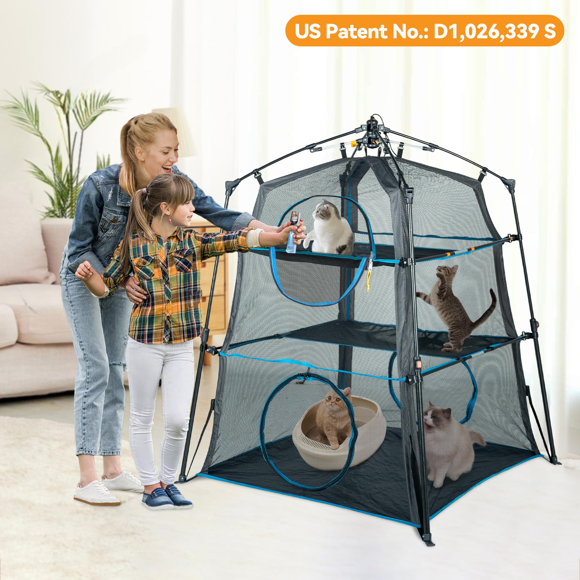 Itent X-Large Triple Catio Outdoor Cat Enclosure,Pop Up Cat Tent Outdoor Weatherproof & Sunproof With Waterproof Floor, Foladabl
