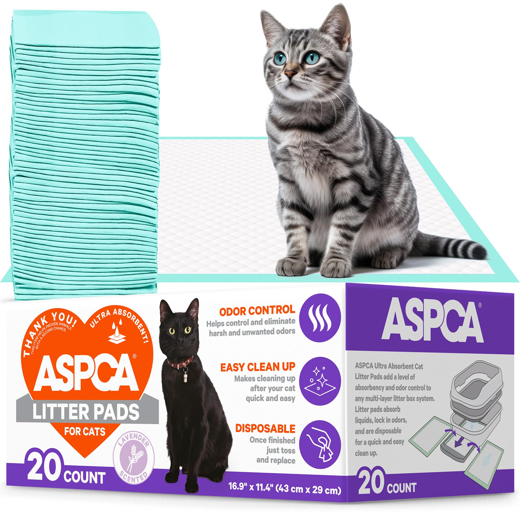 Aspca Lavender Scented Cat Pad Refills For Litter Box System Size 16.9 X 11.4 Inch - Pack Of 20
