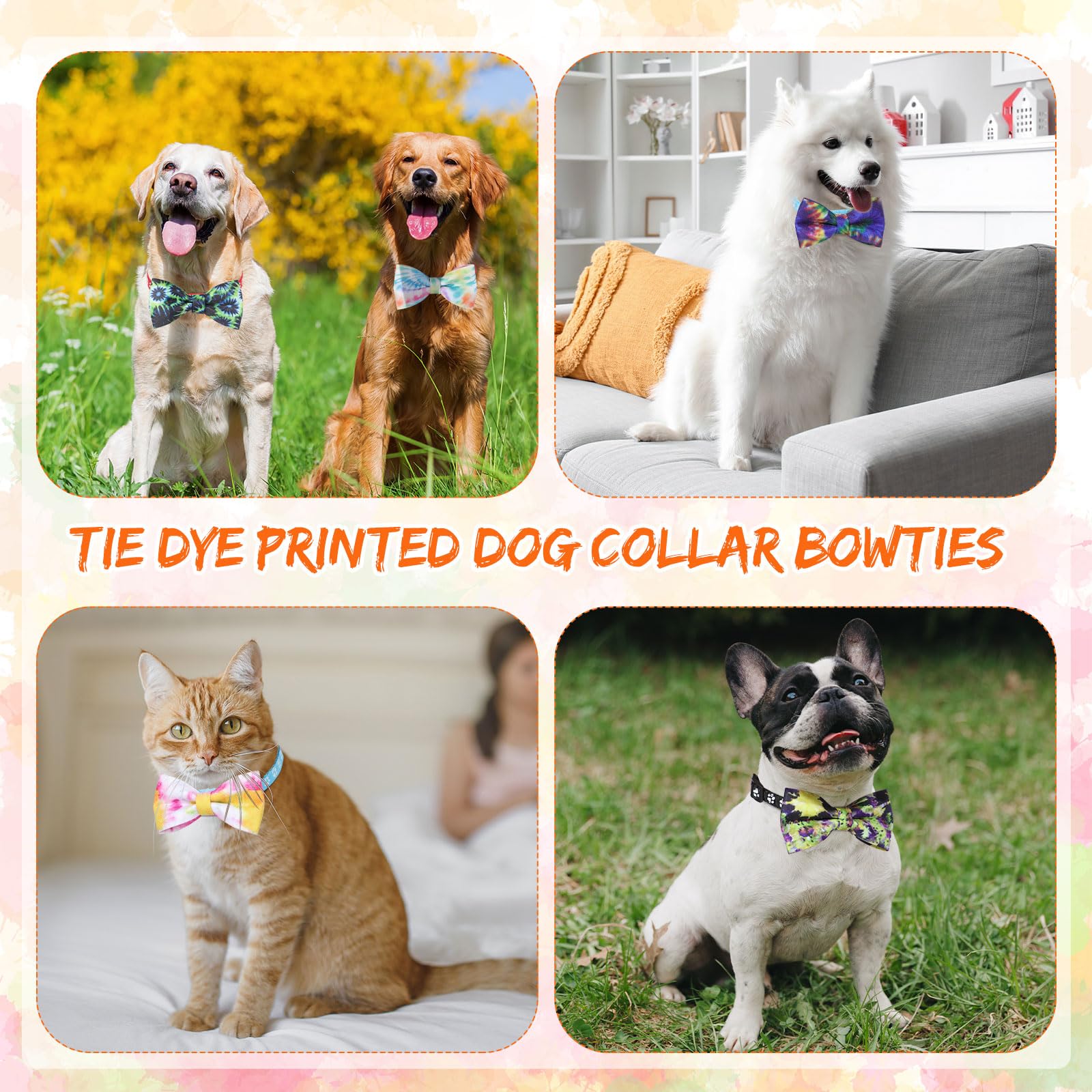 Cosblank 60 Pcs Tie Dye Dog Collar Bow Ties Bulk Dog Grooming Supplies Bowtie Accessories Puppy Bows Detachable Collar Charms Fo