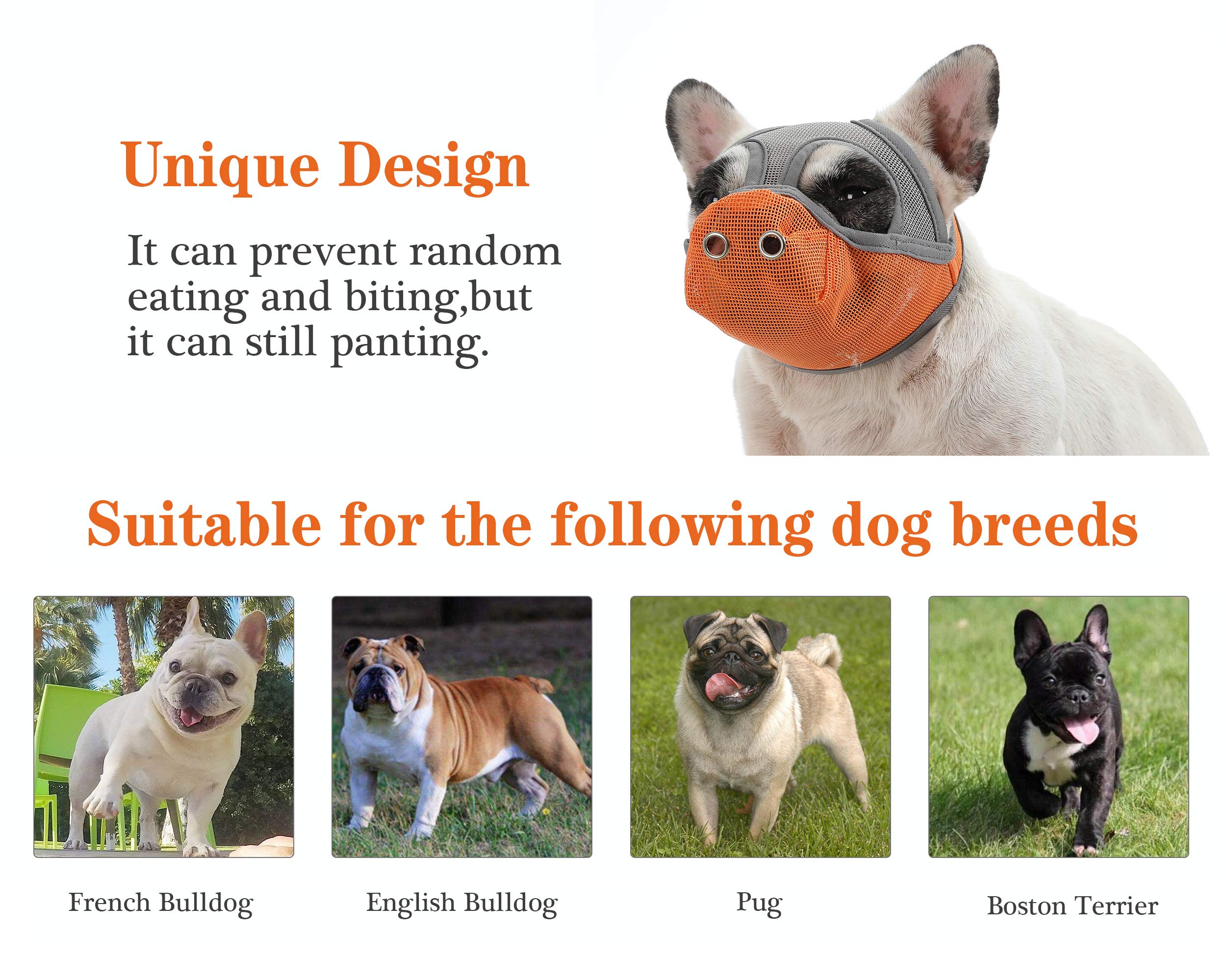 Cilkus Short Snout Dog Muzzles - Bulldog Muzzle Adjustable Breathable Mesh Can Stick Out Tongue And Drink Water Anti-Biting And