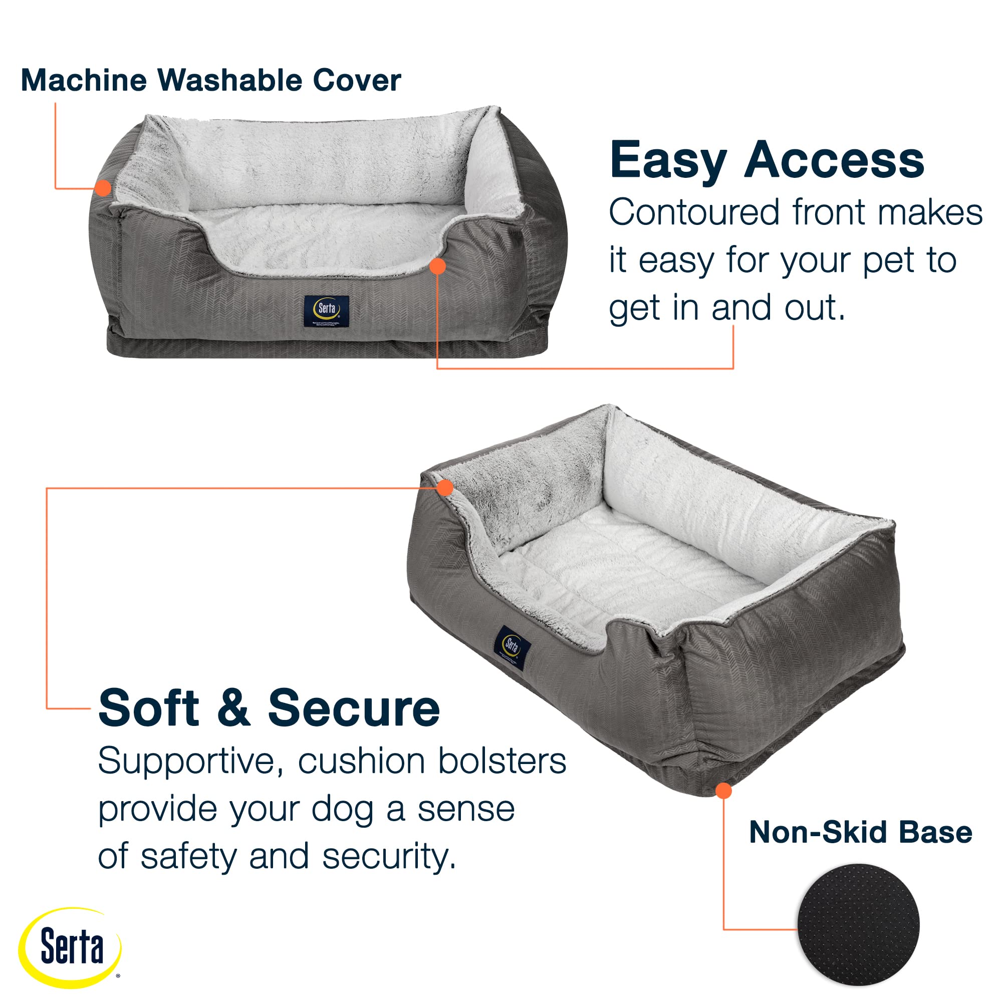 Serta Orthopedic Cuddler Dog Bed For Pets - Slate Gray (Large)